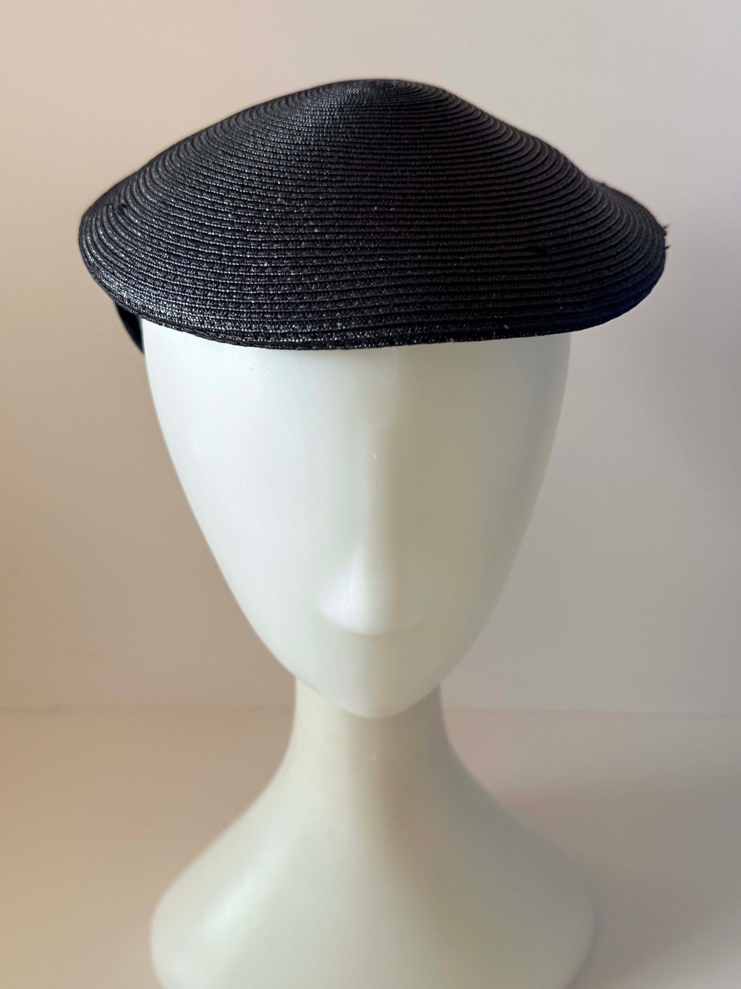 Vintage Navy Straw Half Hat & Veil Set | Two Piece Fascinator | Velvet Bow Cocktail Hat | Mid Century Designer Millinery