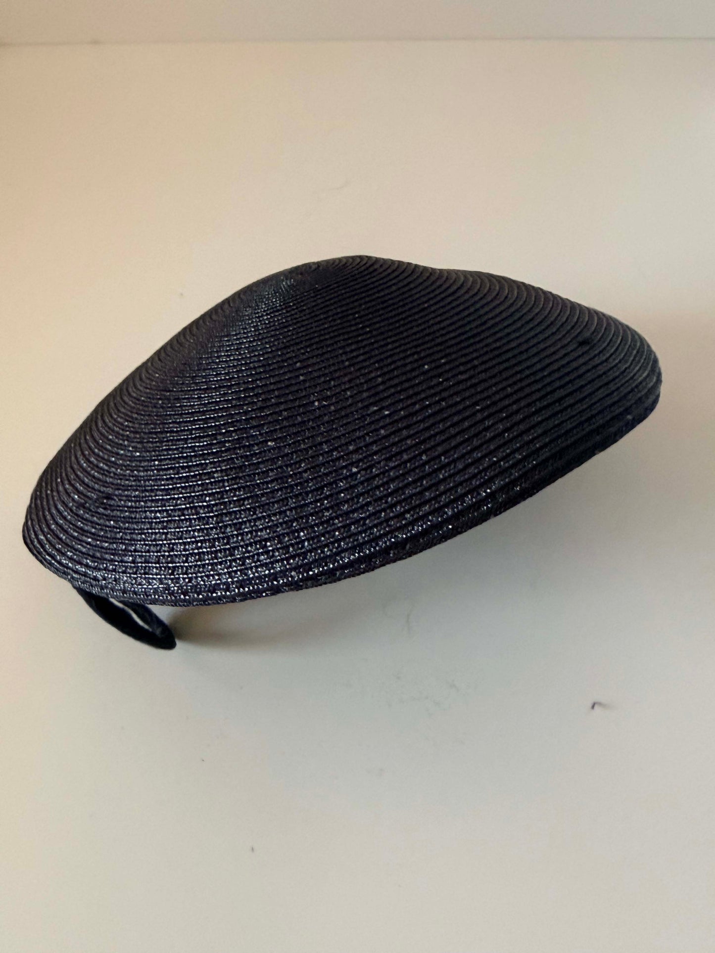 Vintage Navy Straw Half Hat & Veil Set | Two Piece Fascinator | Velvet Bow Cocktail Hat | Mid Century Designer Millinery