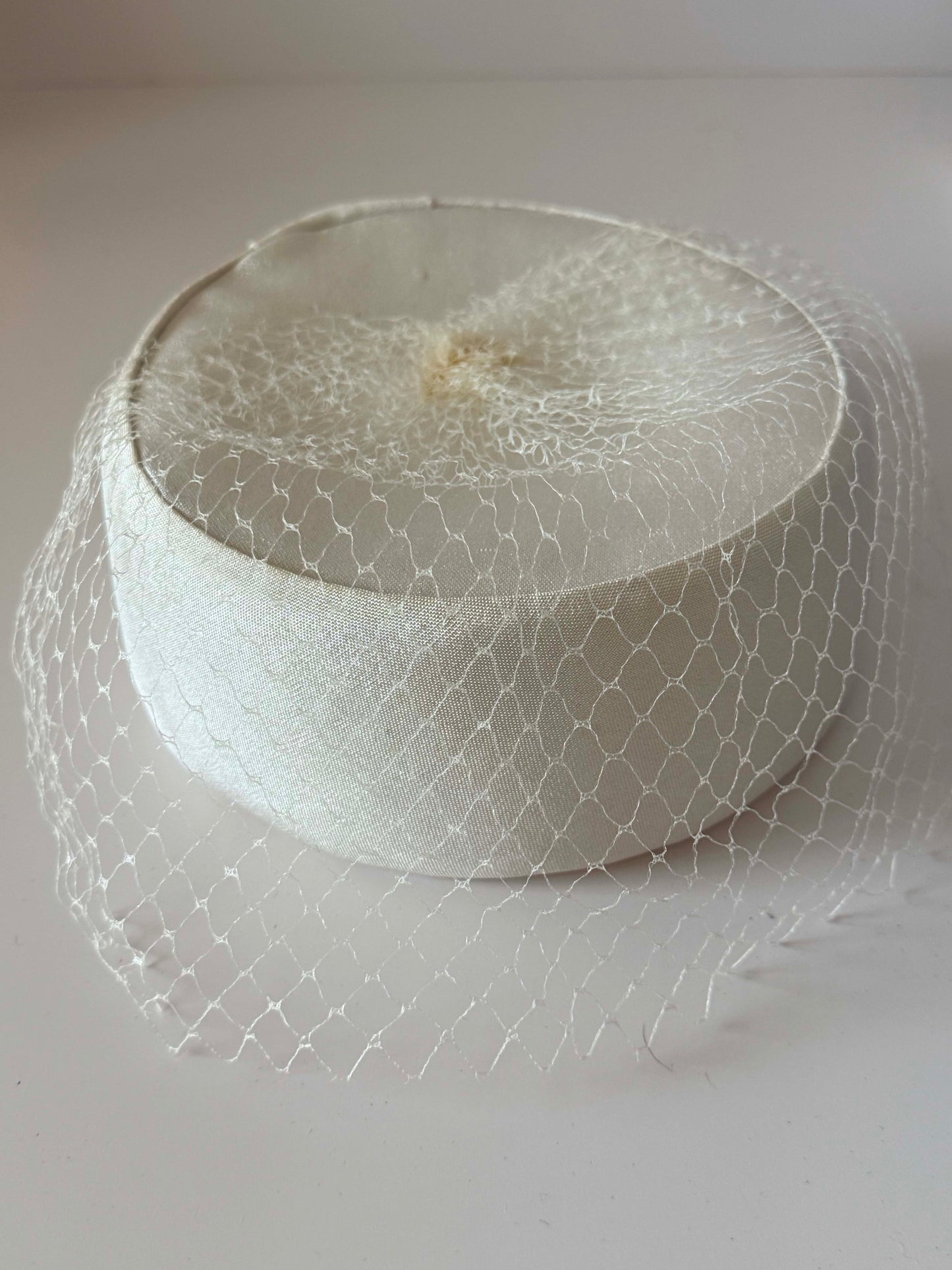 Vintage Judy Gay Ivory Pillbox Hat with Birdcage Veil | 1960s Bridal Cocktail Hat | Mid Century Wedding Hat