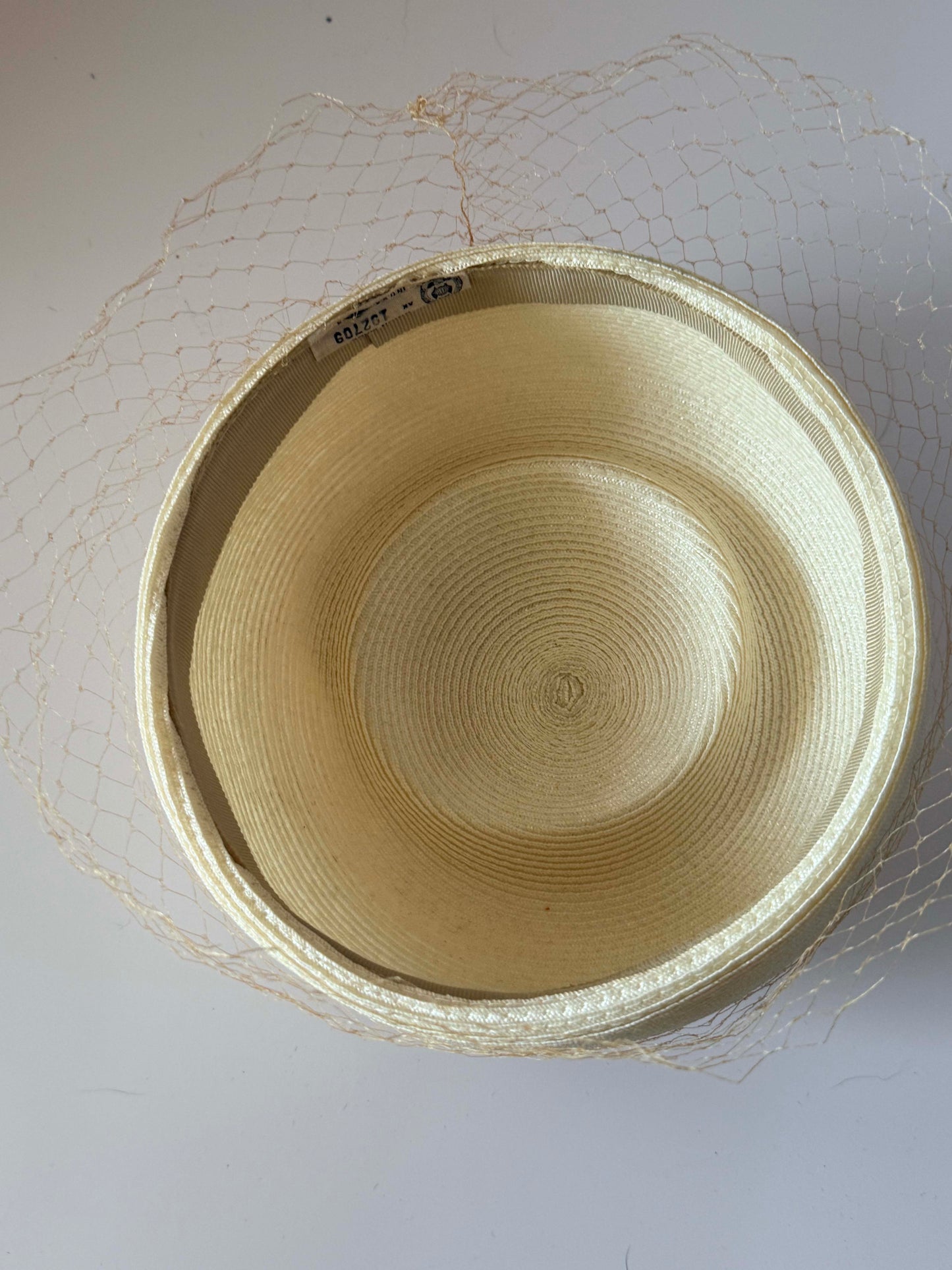 Vintage Ivory Pillbox Hat | 1960s Birdcage Veil Wedding Hat | Velvet Bow Bridal Hat | Mid Century Cocktail Hat