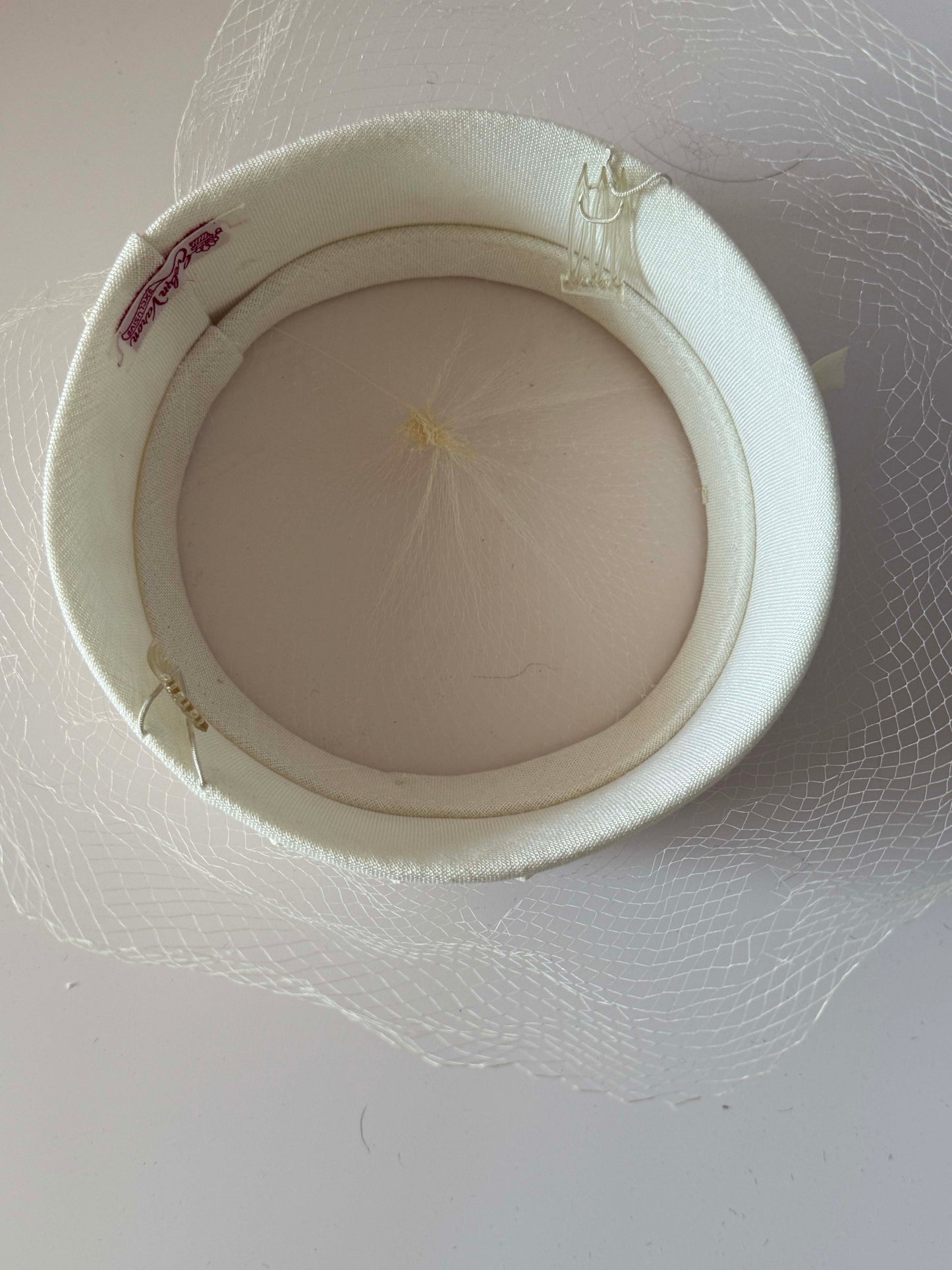 Vintage Evelyn Varon Ivory Veiled Halo Hat | 1960s Bridal Cocktail Hat | Birdcage Veil Fascinator | Mid Century Wedding Hat