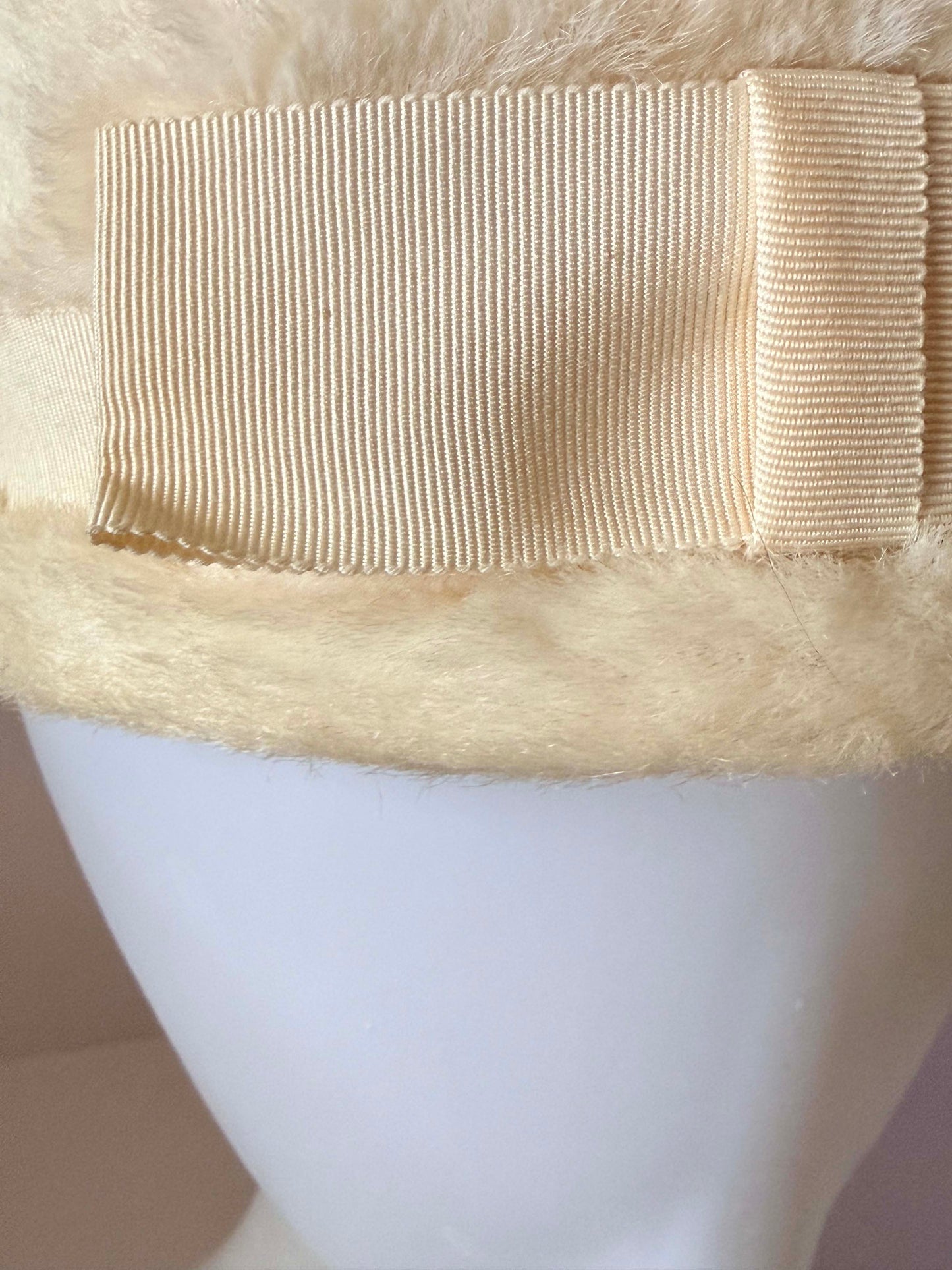 Vintage Ivory Faux Fur Pillbox Hat | 1960s Winter Wedding Hat | Cream Fur Cocktail Hat | Mid Century Bridal Millinery