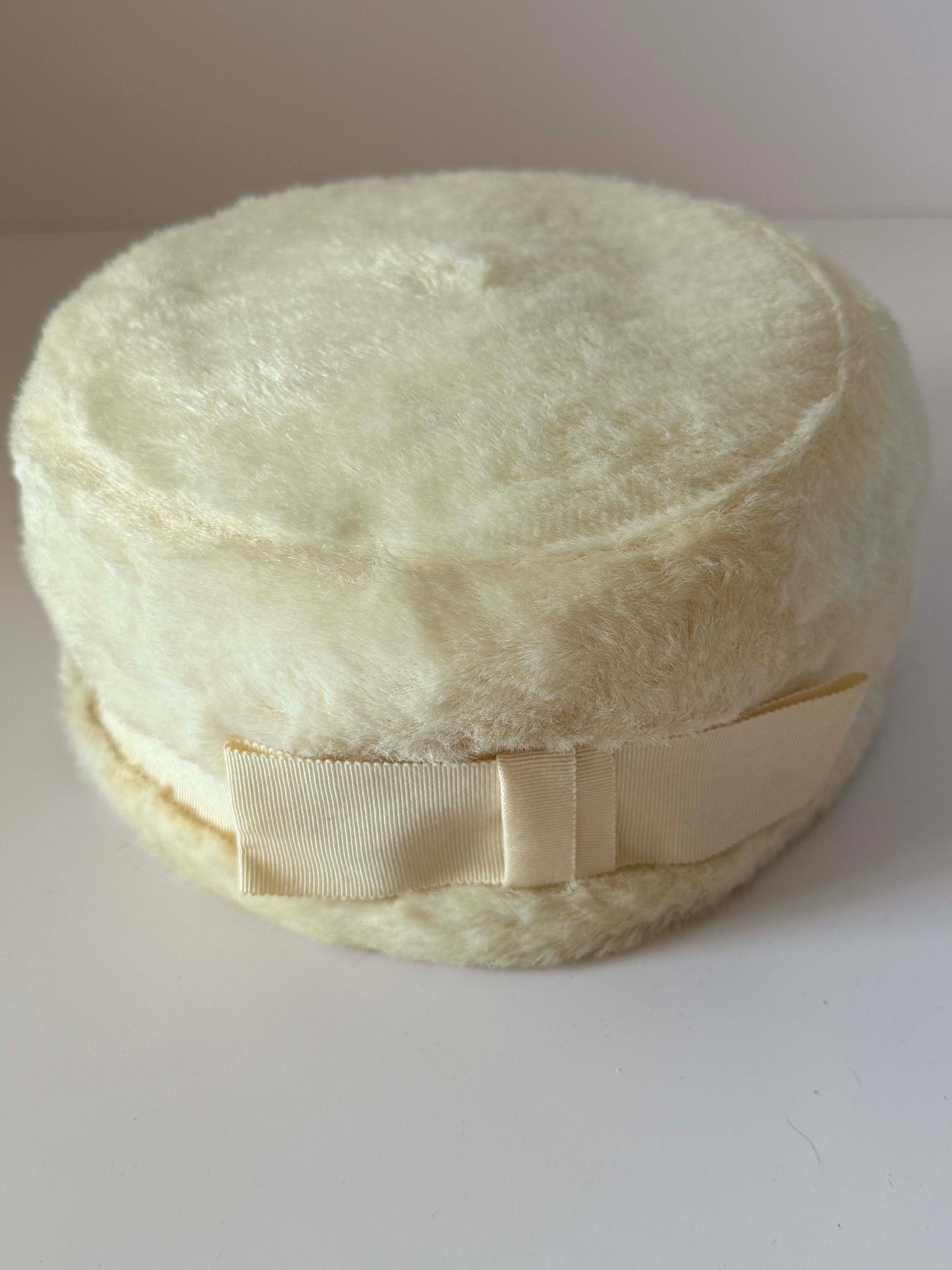 Vintage Ivory Faux Fur Pillbox Hat | 1960s Winter Wedding Hat | Cream Fur Cocktail Hat | Mid Century Bridal Millinery