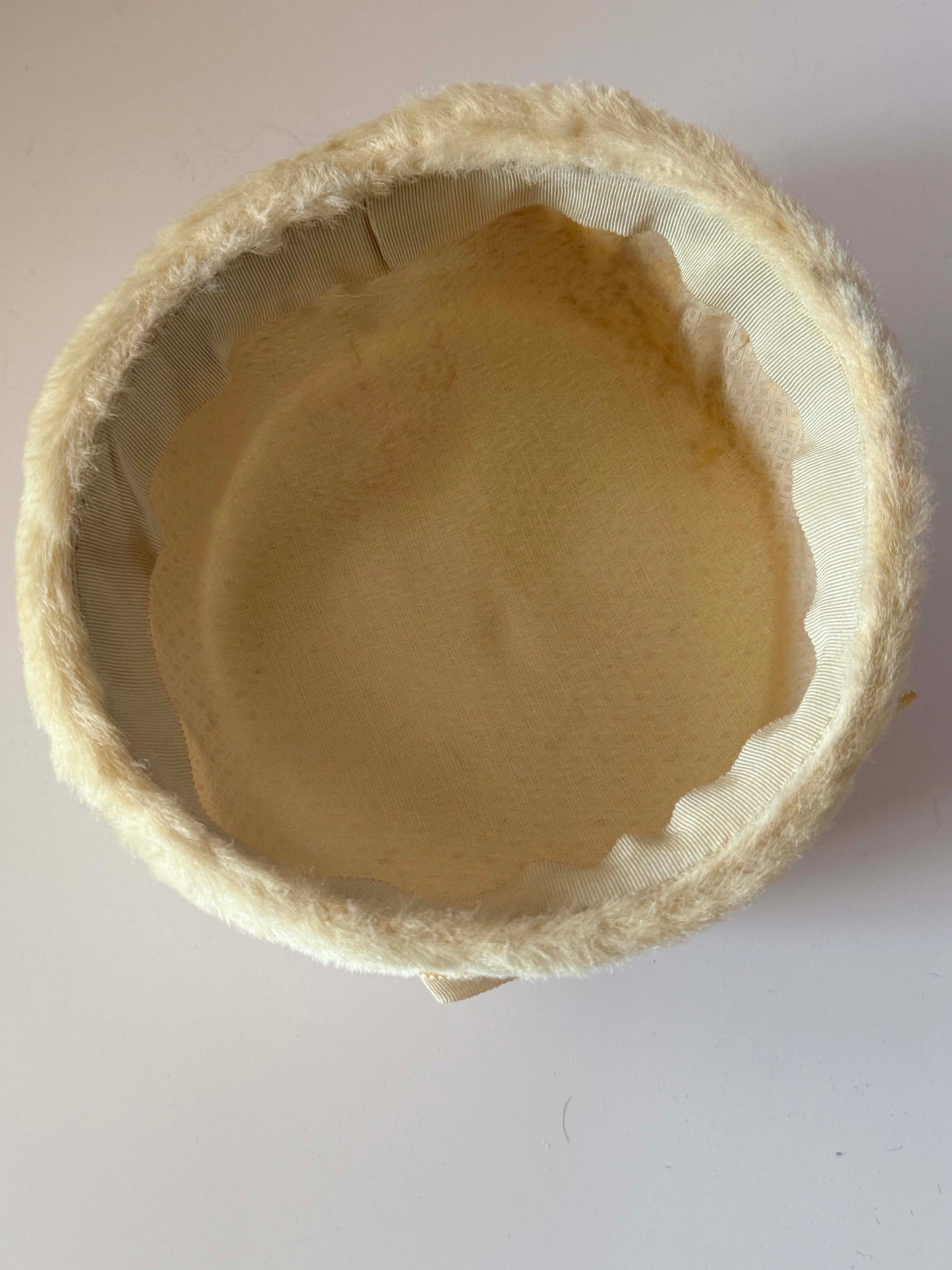 Vintage Ivory Faux Fur Pillbox Hat | 1960s Winter Wedding Hat | Cream Fur Cocktail Hat | Mid Century Bridal Millinery