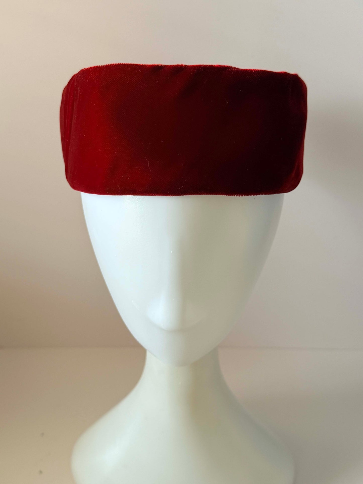 Vintage Red Velvet Pillbox Hat | Crimson Velvet Toque | 1950s 1960s Cocktail Hat | Mid Century Women's Hat
