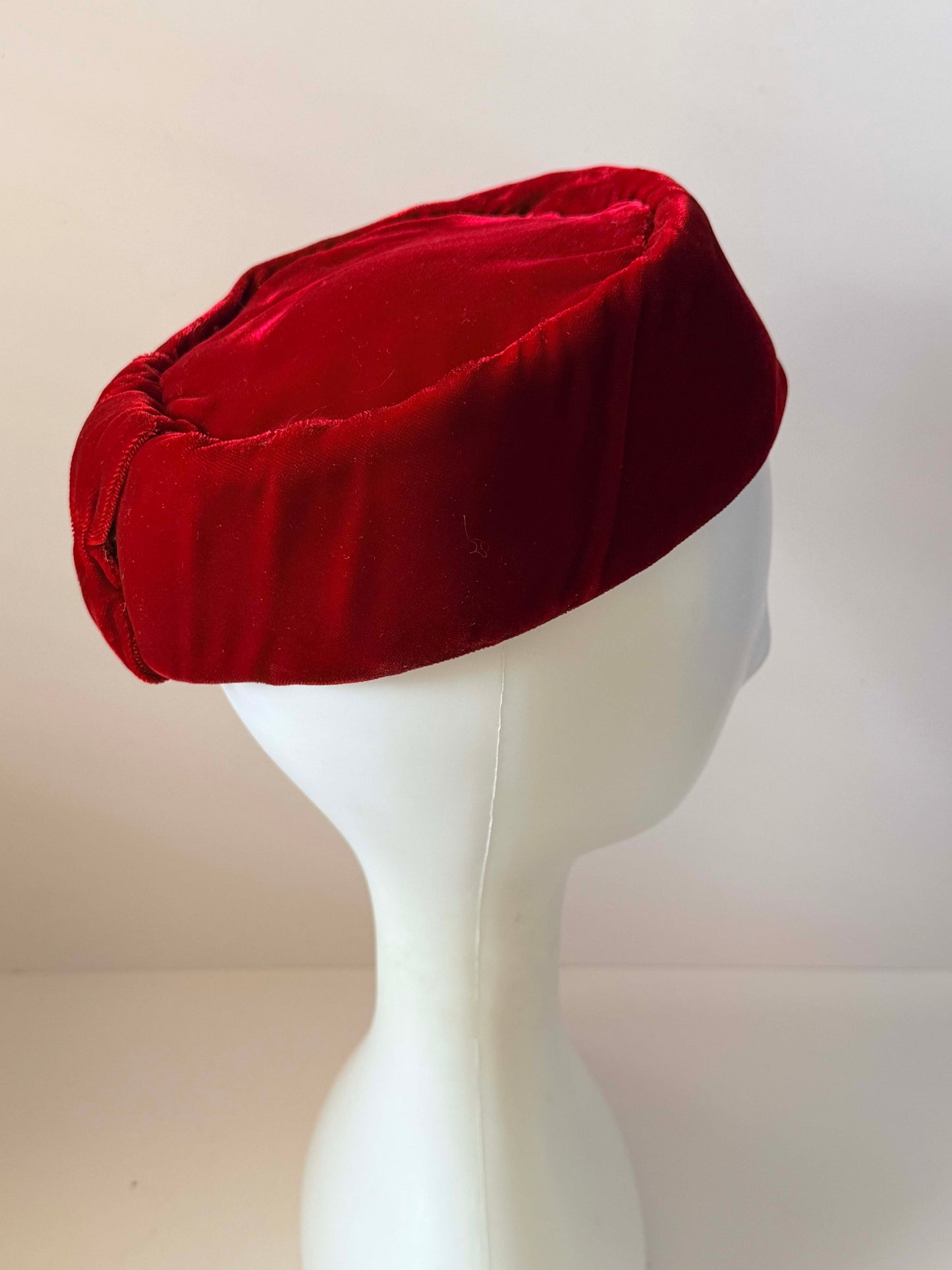 Vintage Red Velvet Pillbox Hat | Crimson Velvet Toque | 1950s 1960s Cocktail Hat | Mid Century Women's Hat