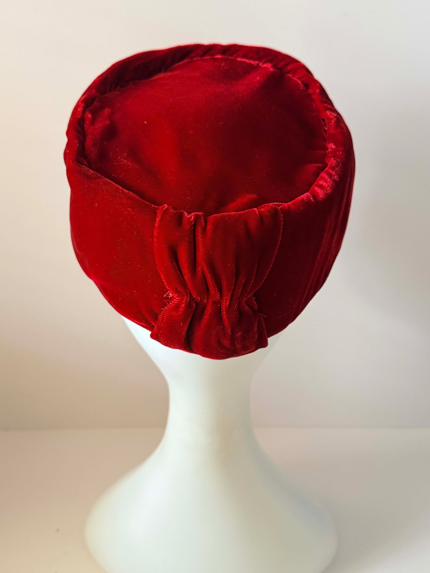 Vintage Red Velvet Pillbox Hat | Crimson Velvet Toque | 1950s 1960s Cocktail Hat | Mid Century Women's Hat