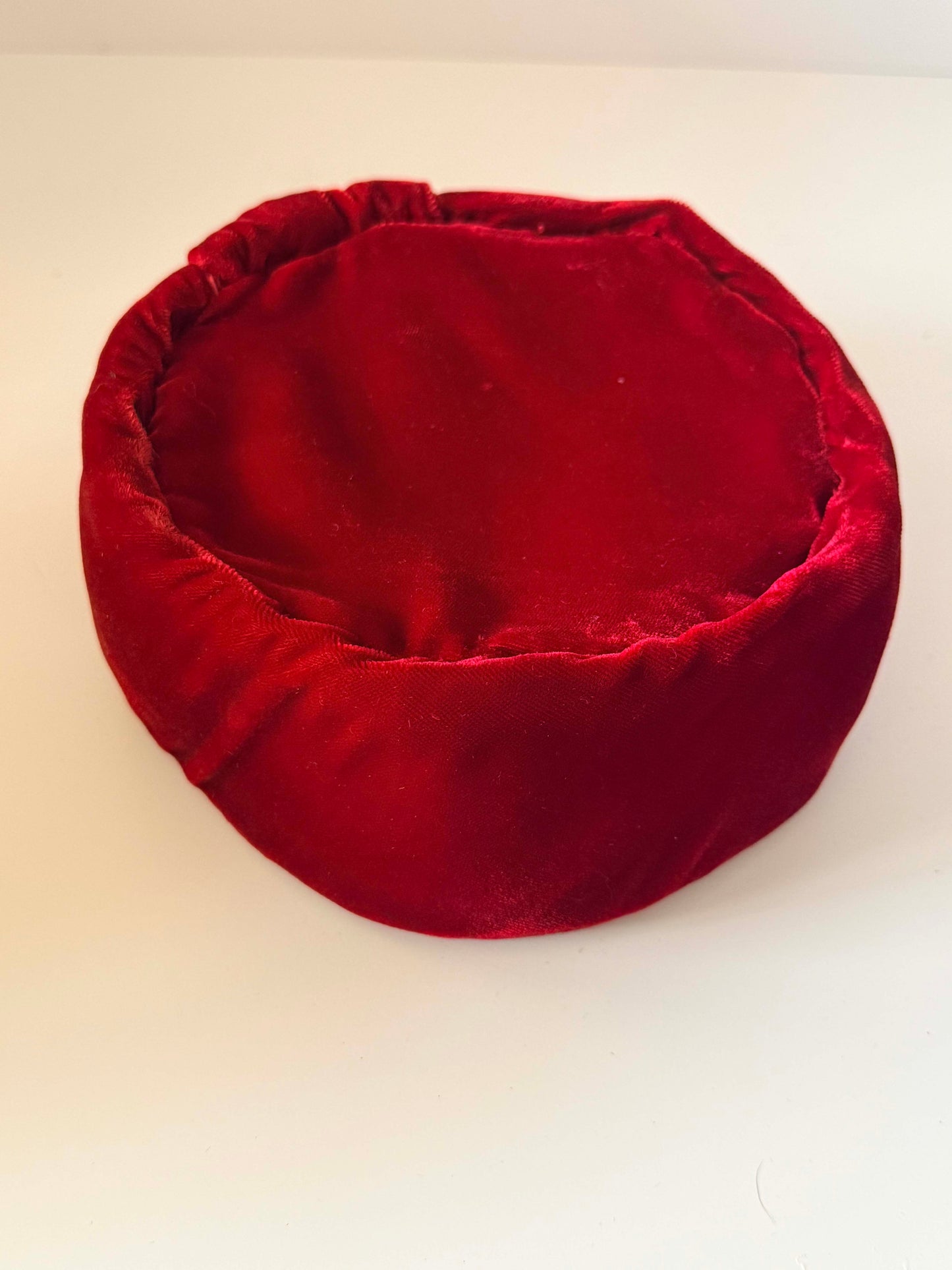 Vintage Red Velvet Pillbox Hat | Crimson Velvet Toque | 1950s 1960s Cocktail Hat | Mid Century Women's Hat