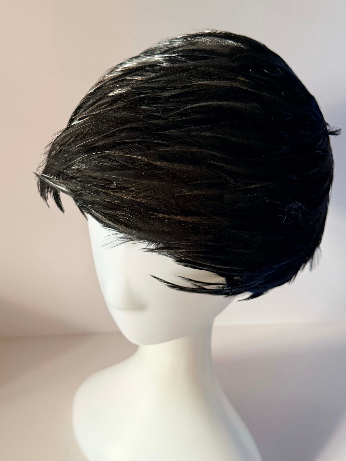 Vintage Christian Dior Feather Hat | Black Designer Cocktail Pillbox | Paris New York Chapeaux | 1960s Couture Millinery