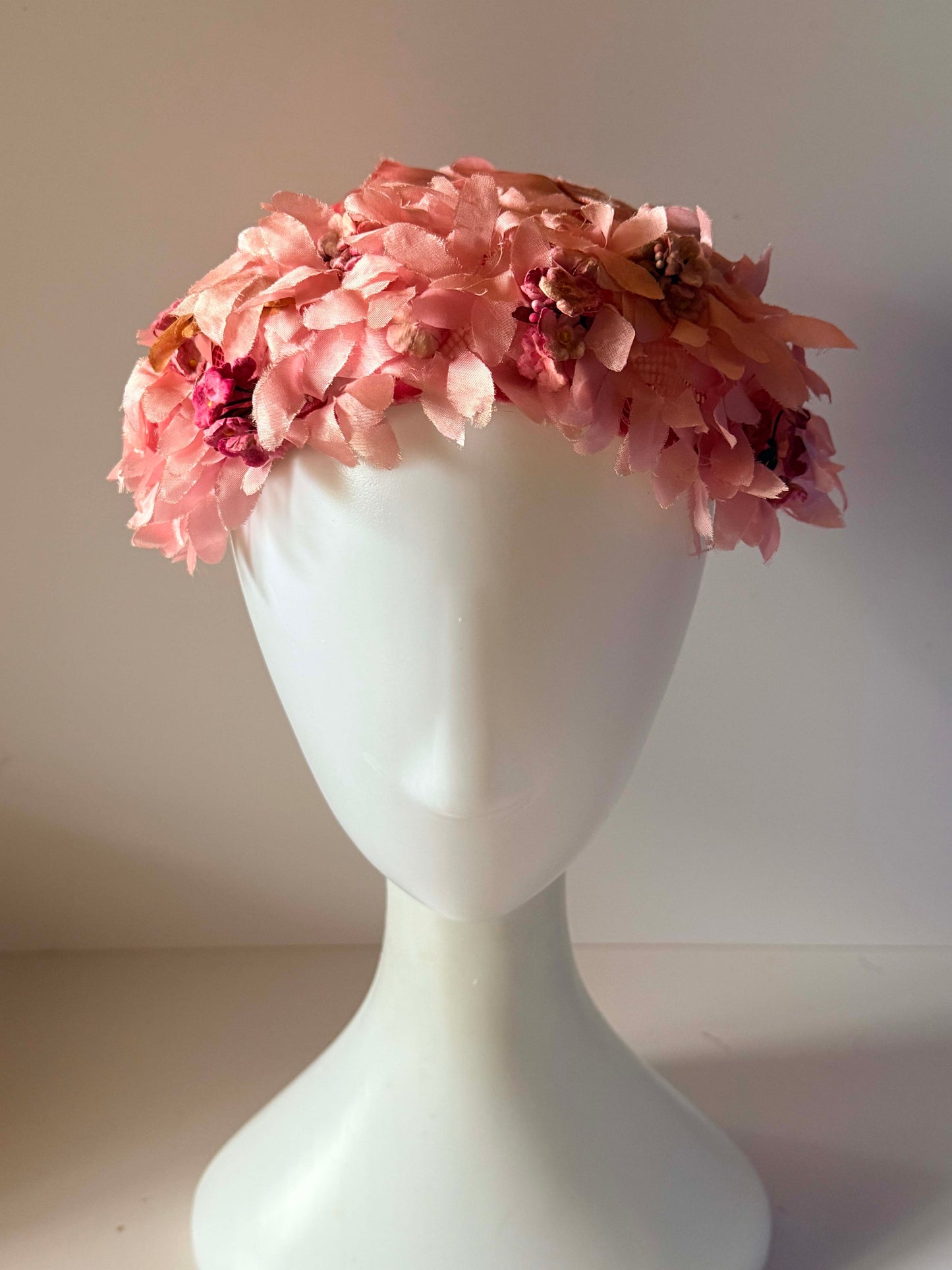 Vintage Pink Floral Half Hat | 1950s Pink Blossom Halo Hat | Wedding Hat | Garden Party Headpiece | Vintage Millinery