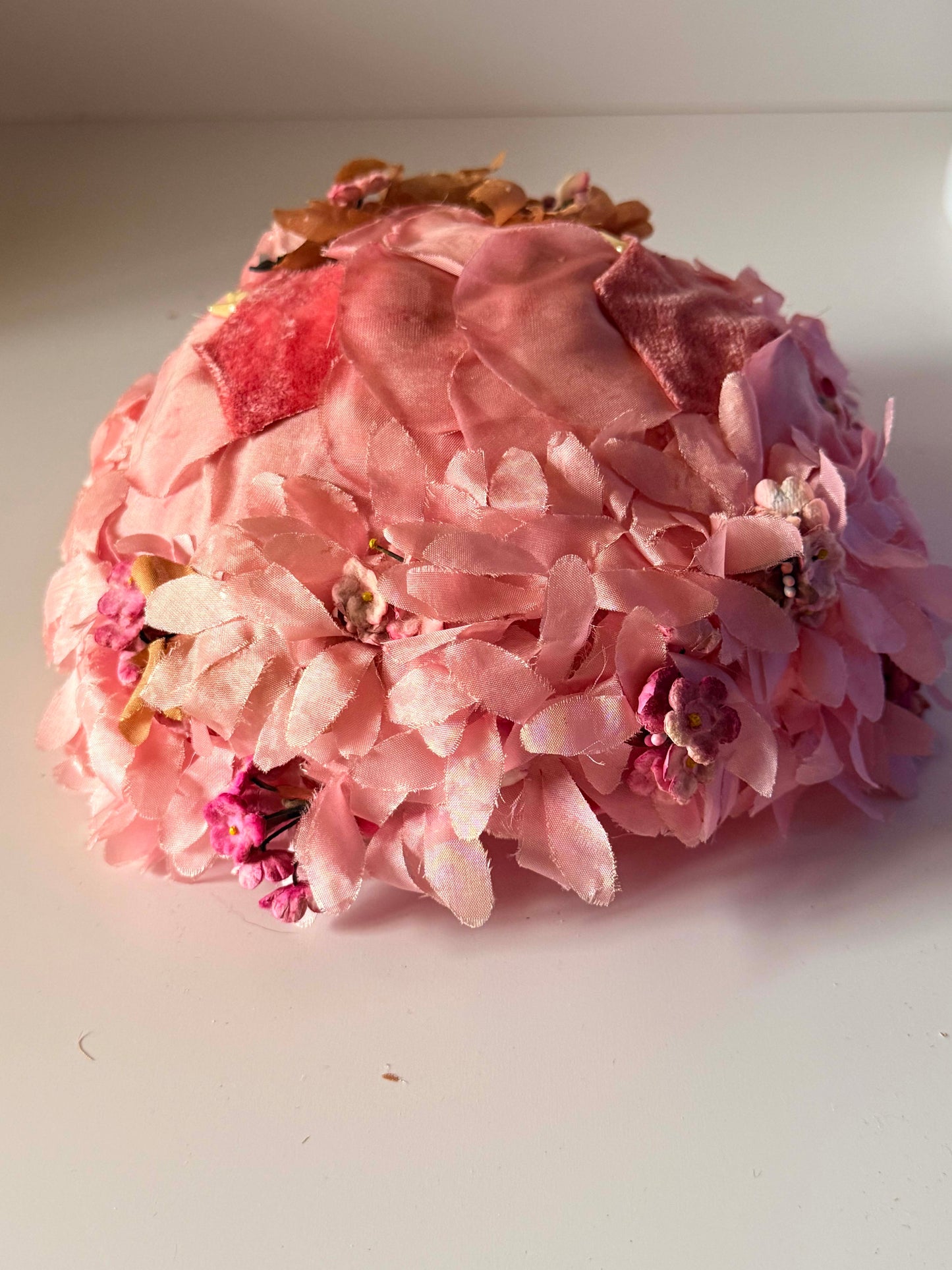 Vintage Pink Floral Half Hat | 1950s Pink Blossom Halo Hat | Wedding Hat | Garden Party Headpiece | Vintage Millinery