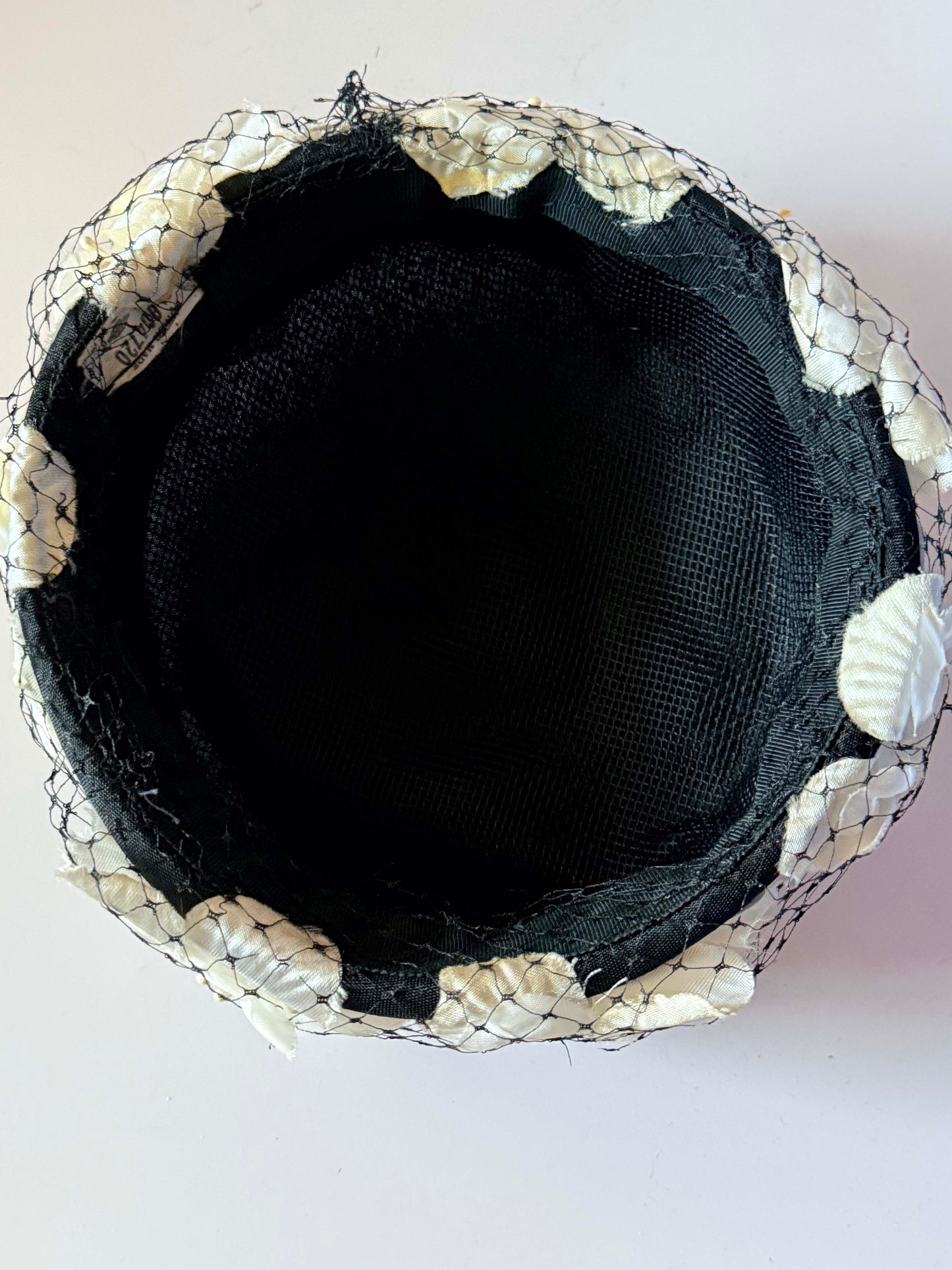 Vintage Black White Pillbox Hat | Birdcage Veil Cocktail Hat | Floral Satin Wedding Hat | 1950s 1960s Fascinator