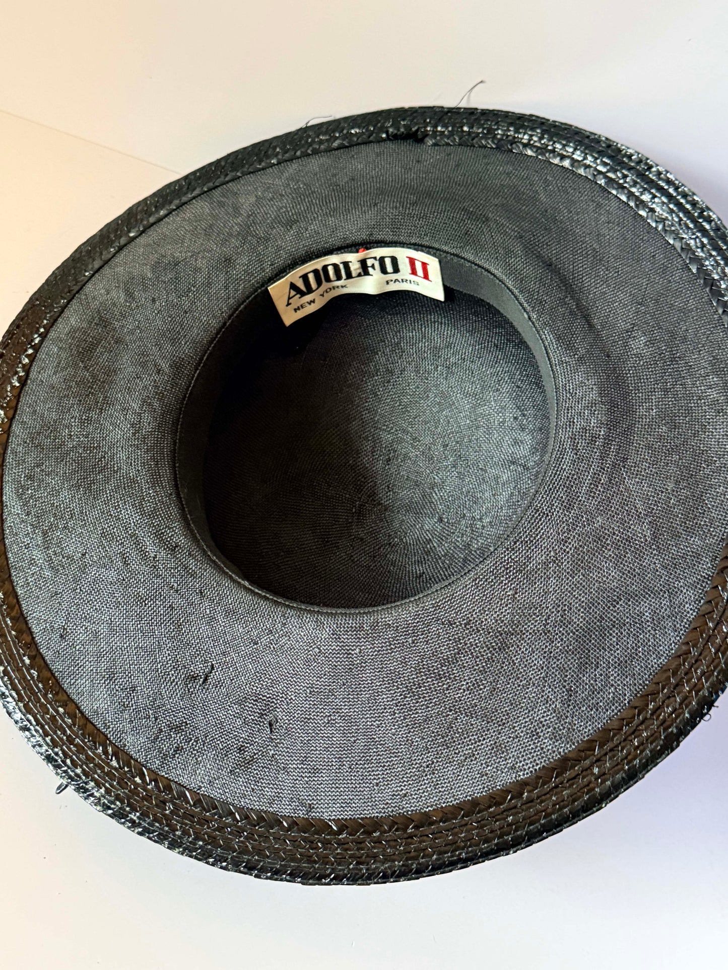 Vintage Adolfo II Black Wide Brim Hat 1970s | Designer Berry Trim Picture Hat | New York Paris Millinery