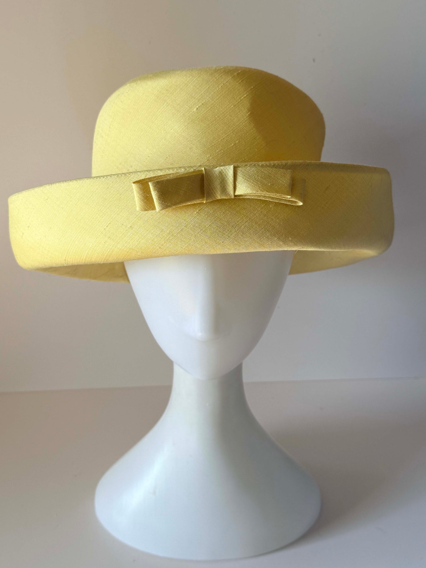 Vintage 1960s Mr David New York Yellow Wide Brim Hat Sculptural Mod Womens Millinery Bow