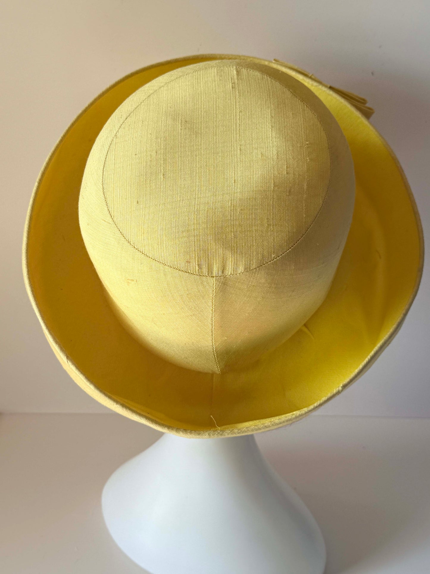 Vintage 1960s Mr David New York Yellow Wide Brim Hat Sculptural Mod Womens Millinery Bow