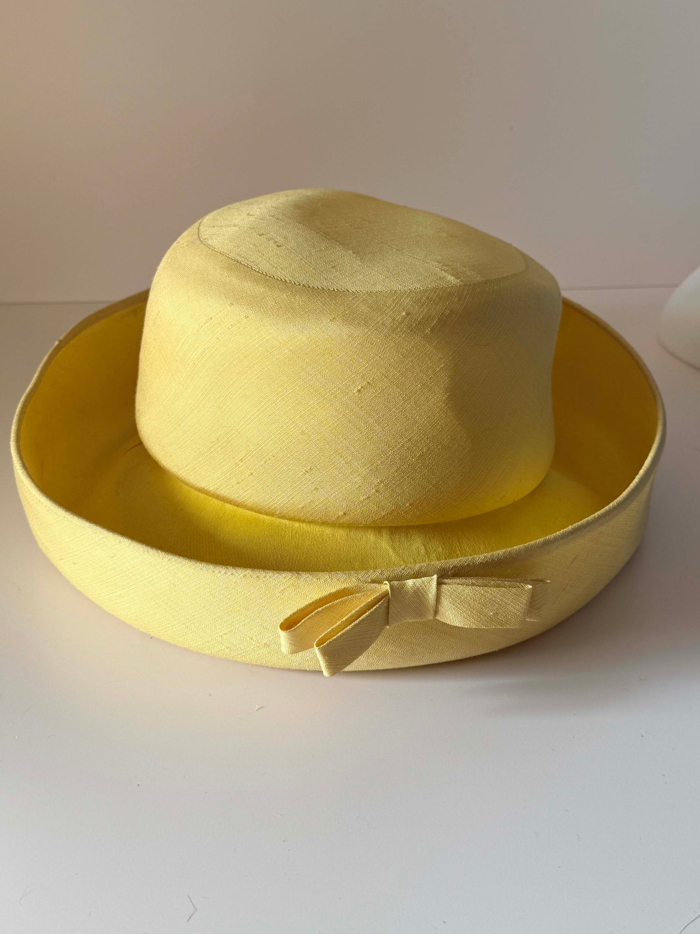 Vintage 1960s Mr David New York Yellow Wide Brim Hat Sculptural Mod Womens Millinery Bow
