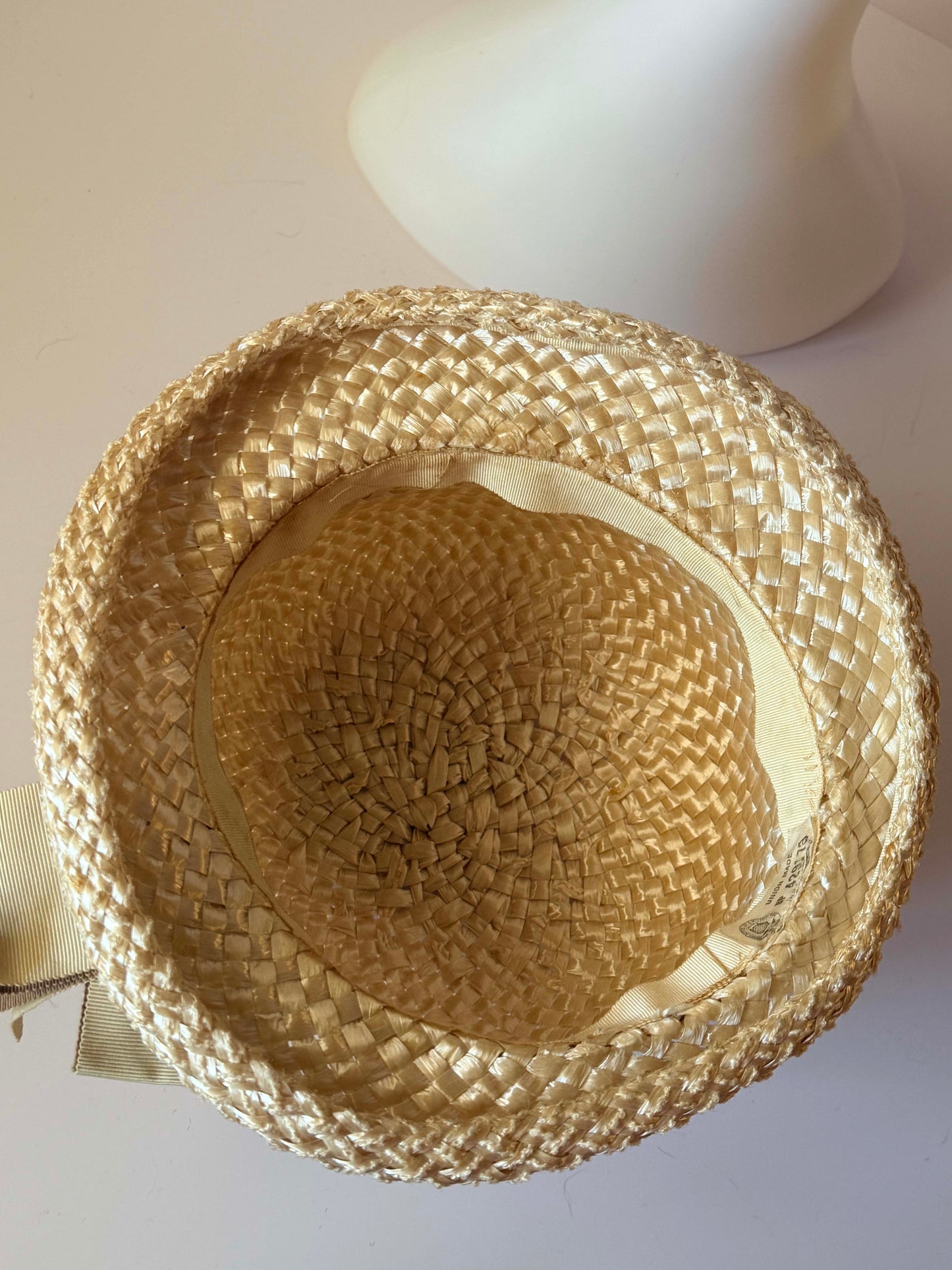 1960s Butter Yello Straw Cloche Hat | Woven Natural Raffia Ribbon Bow Hat | Vintage Summer Hat Garden Party Wedding
