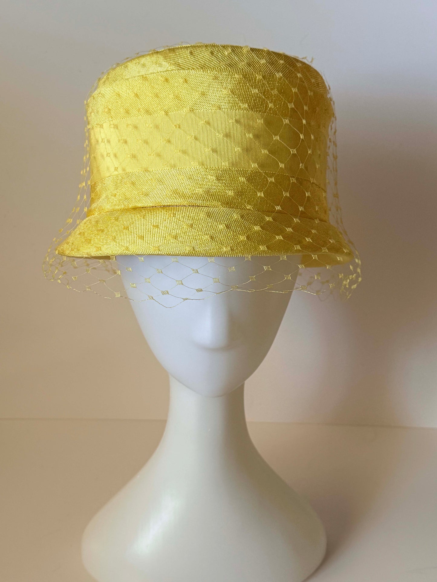 1960s Yellow Straw Bucket Hat Veil Hat Mod Cloche Hat Wedding Guest Hat