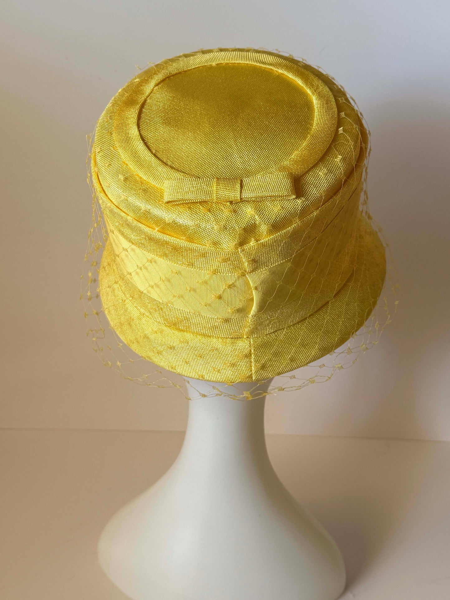 1960s Yellow Straw Bucket Hat Veil Hat Mod Cloche Hat Wedding Guest Hat