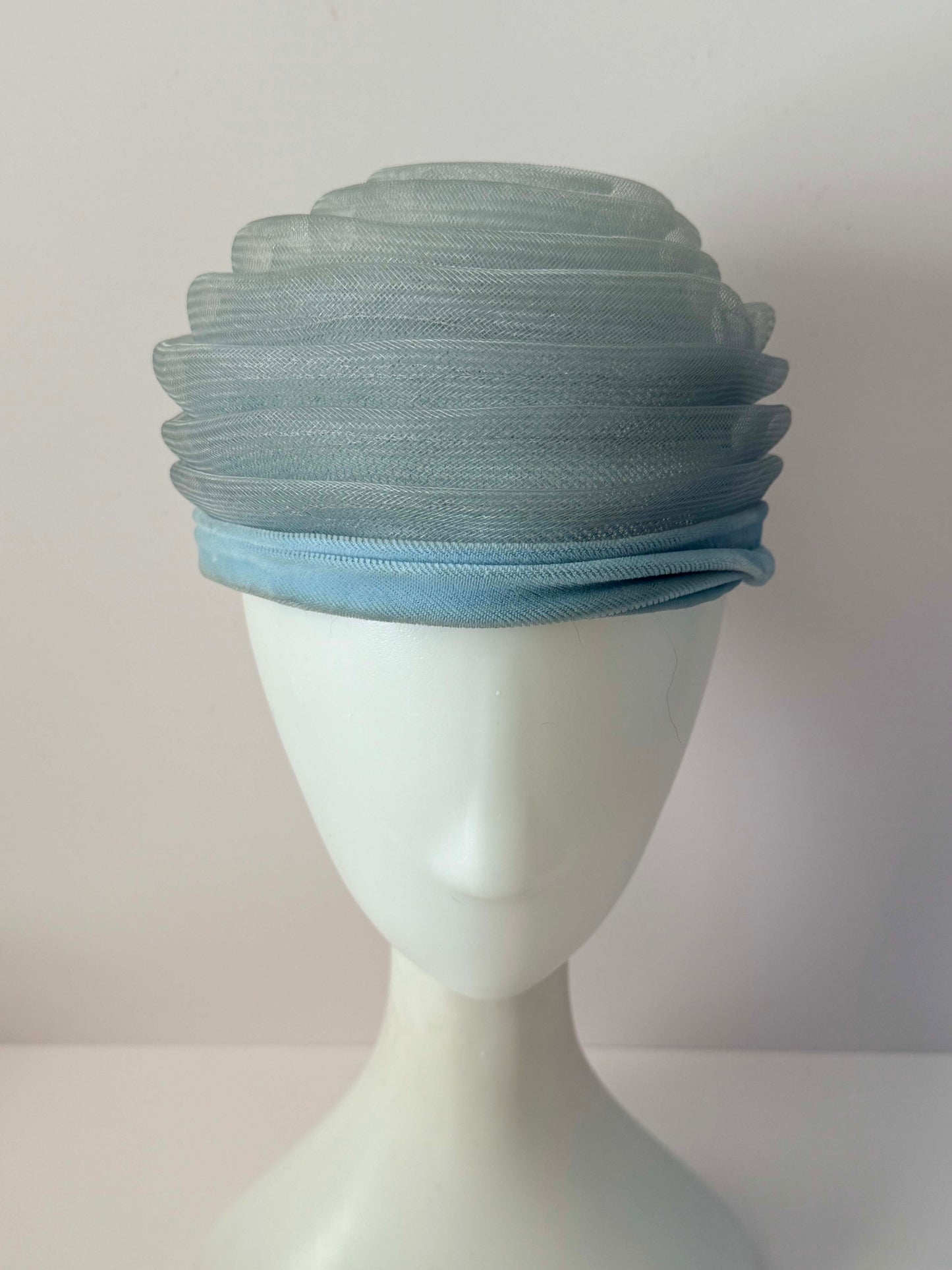 1950s Vintage Powder Blue Horsehair Hat | Sculpted Layered Swirl Crown | Mid Century Women's Cocktail Hat
