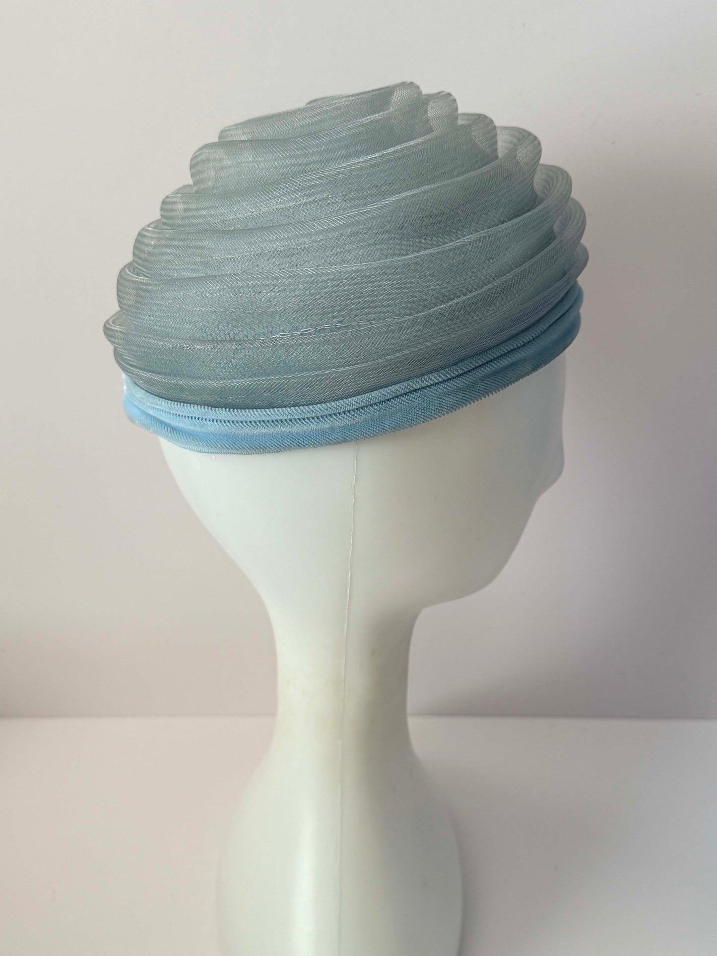 1950s Vintage Powder Blue Horsehair Hat | Sculpted Layered Swirl Crown | Mid Century Women's Cocktail Hat