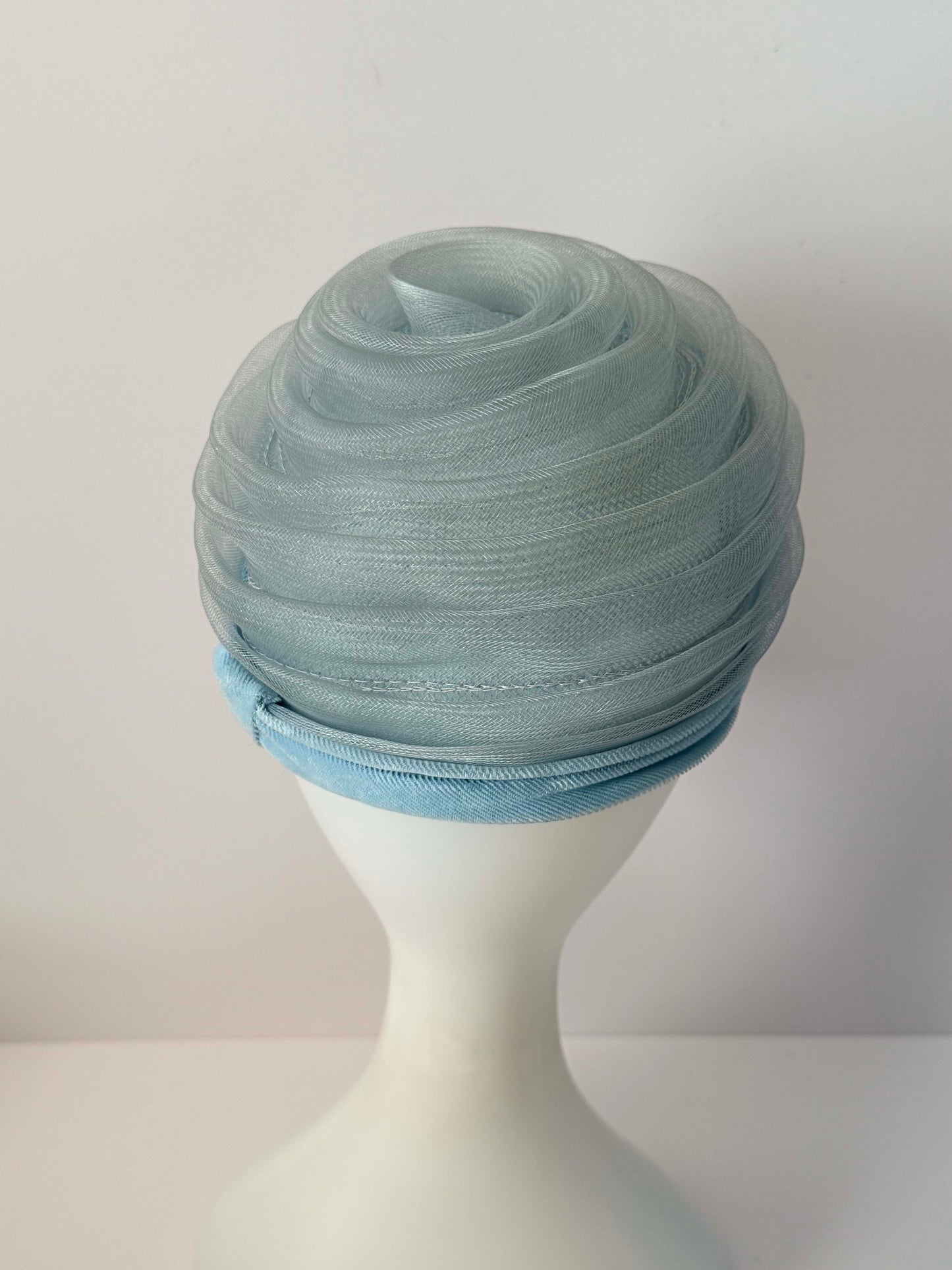 1950s Vintage Powder Blue Horsehair Hat | Sculpted Layered Swirl Crown | Mid Century Women's Cocktail Hat