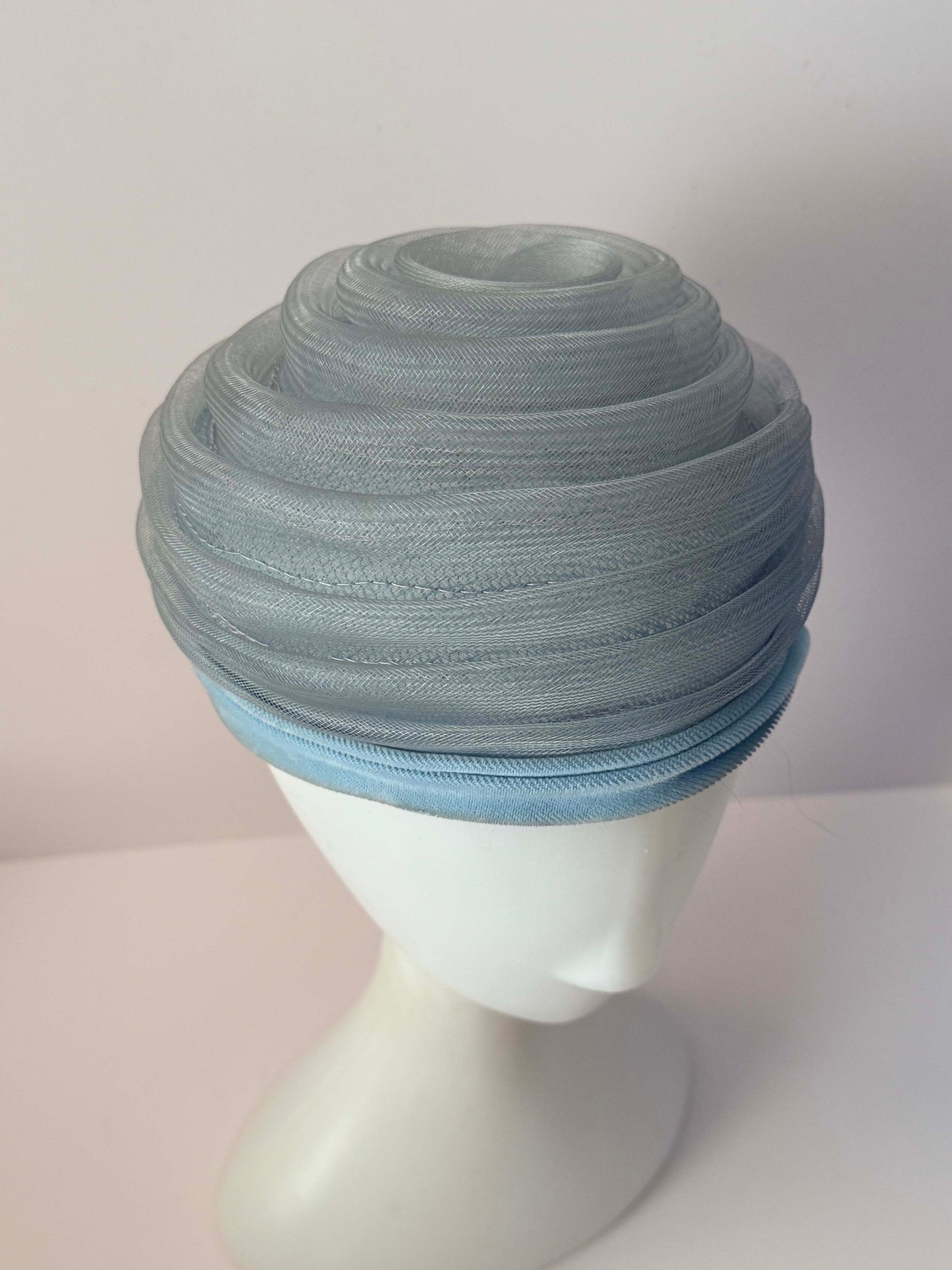 1950s Vintage Powder Blue Horsehair Hat | Sculpted Layered Swirl Crown | Mid Century Women's Cocktail Hat