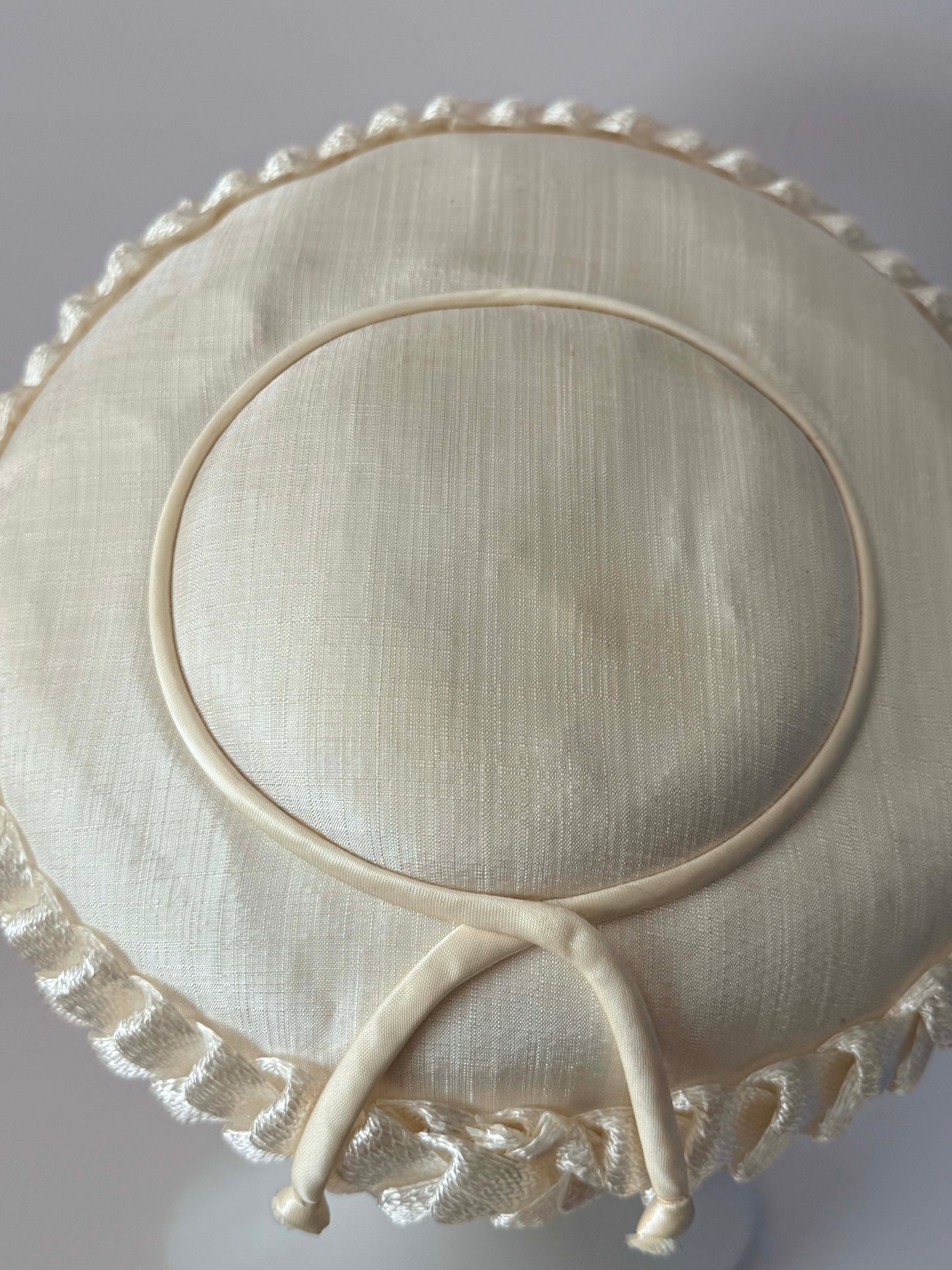 1950s Vintage Ivory Picture Hat | Wide Brim Satin Bridal Hat | Mid Century Wedding Formal Hat