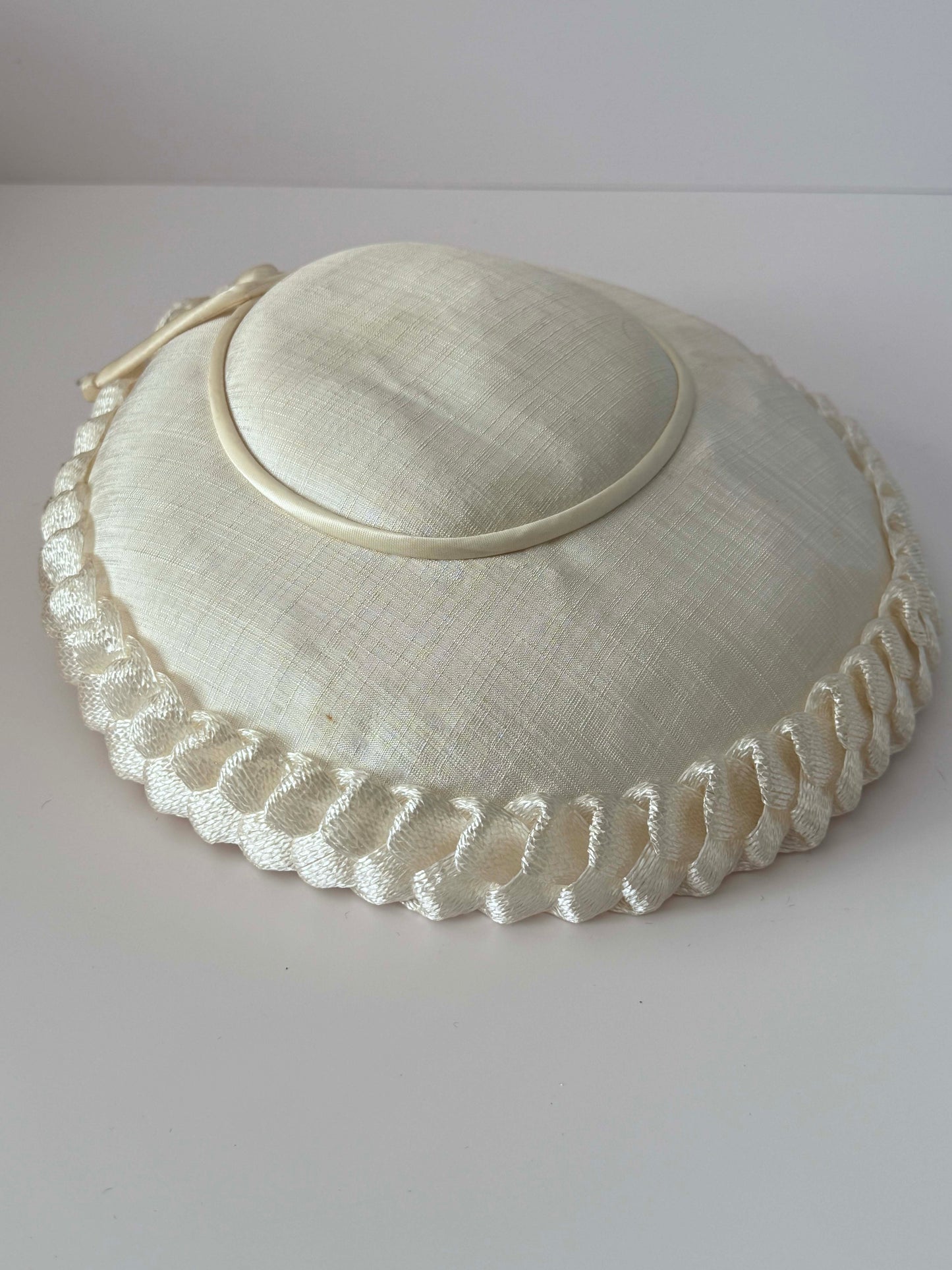 1950s Vintage Ivory Picture Hat | Wide Brim Satin Bridal Hat | Mid Century Wedding Formal Hat