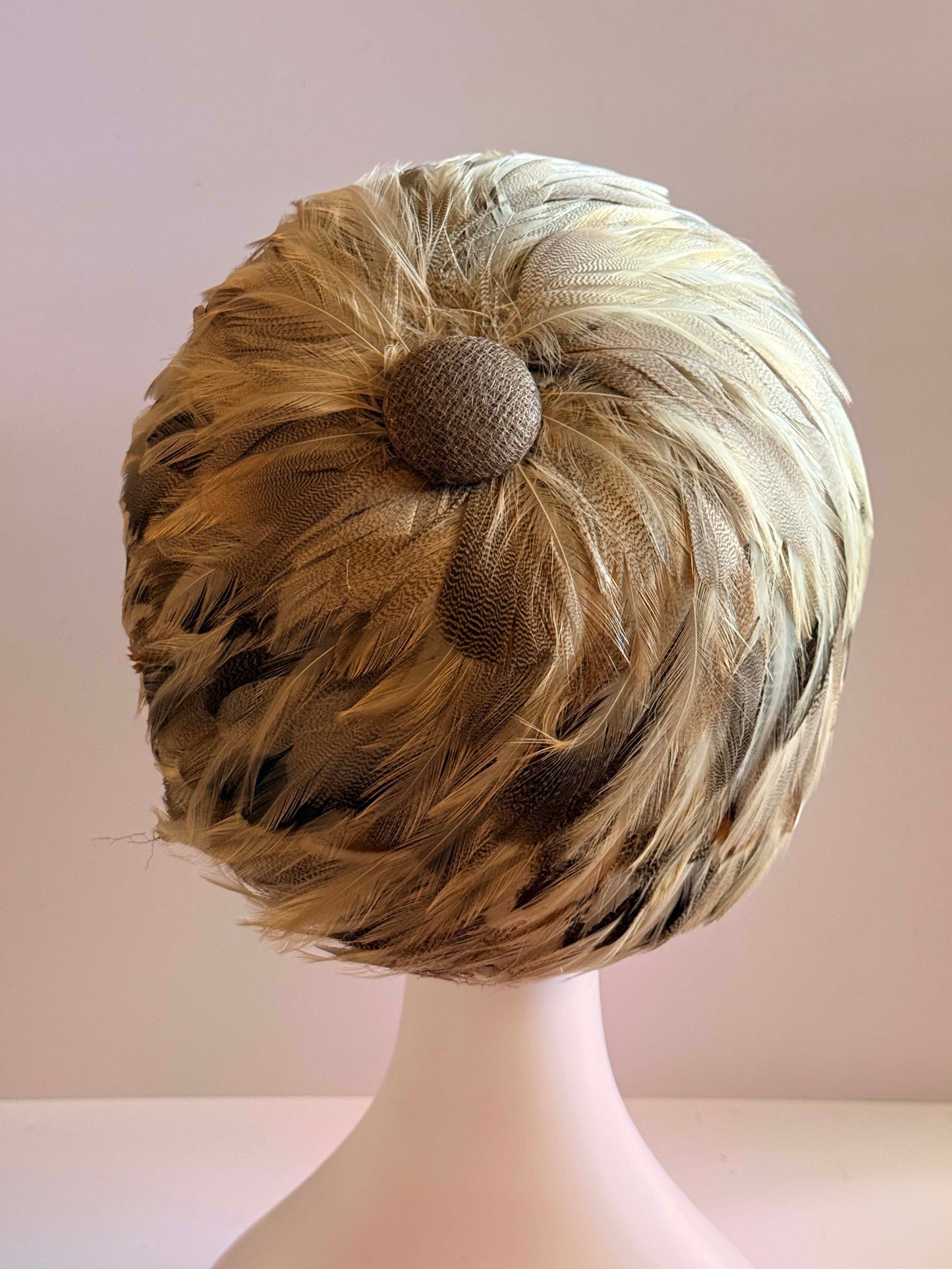 1960s Feather Bubble Hat Julia Spirozak Vogue Hats New York Brown Feather Hat Beaded Trim Vintage Cocktail Hat