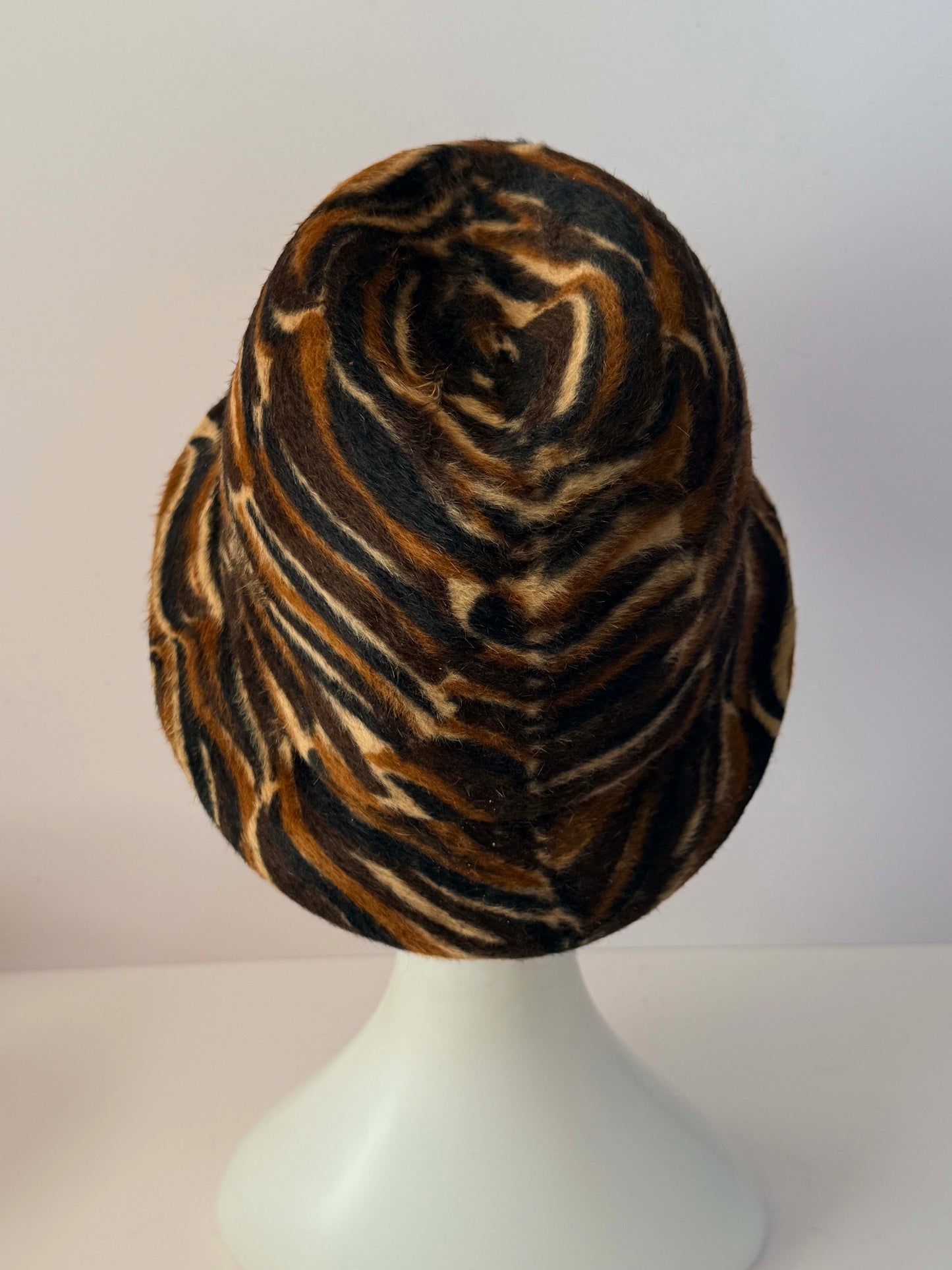 Vintage Adolfo II Animal Print Hat Gimbels Austrian Fur Felt Bucket Hat Designer Millinery