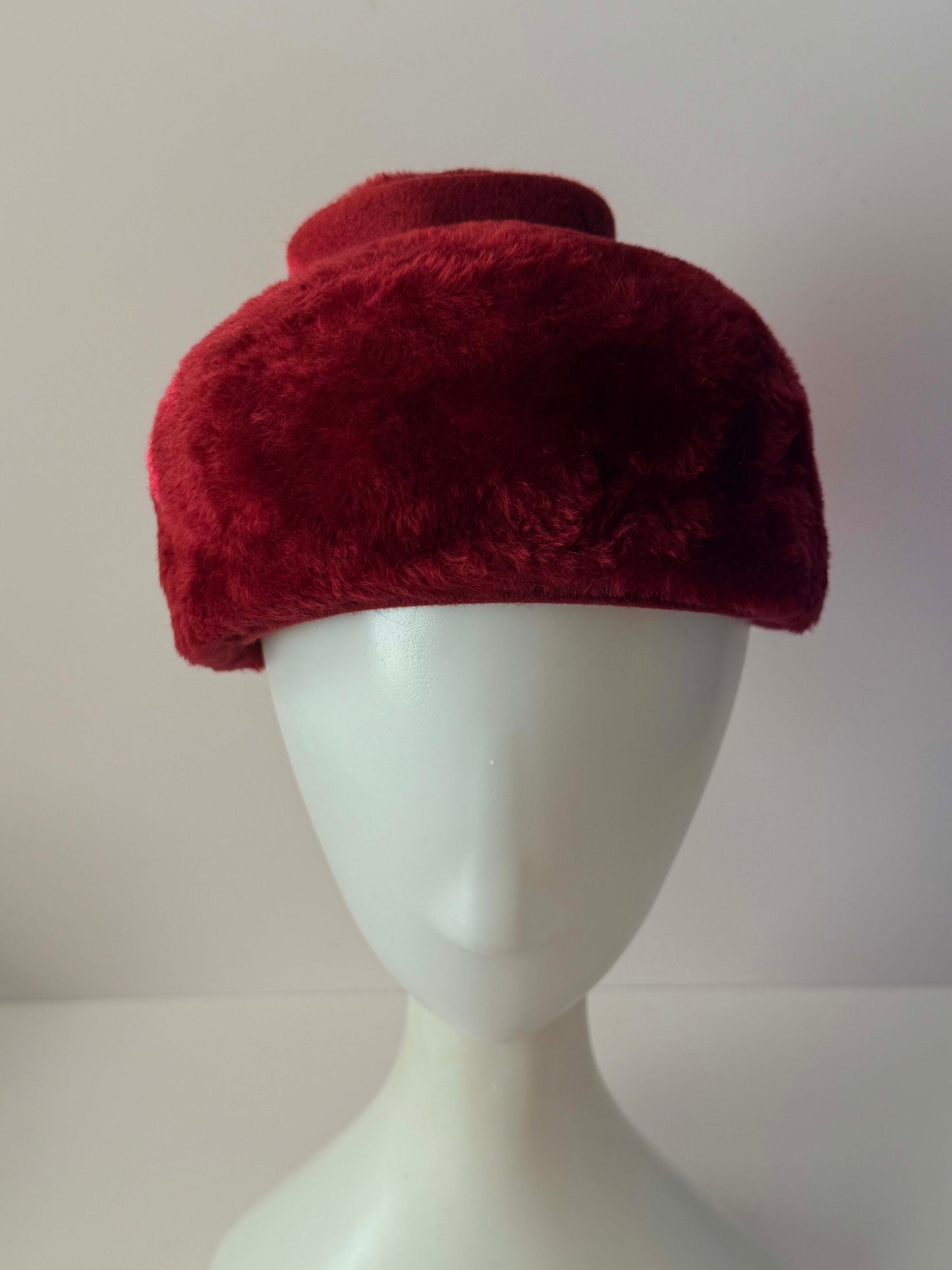 Vintage 1960s Frank Olive Ruby Art Red Hat | Italian Fur Felt Velour Mod Hat | Designer Vintage Millinery