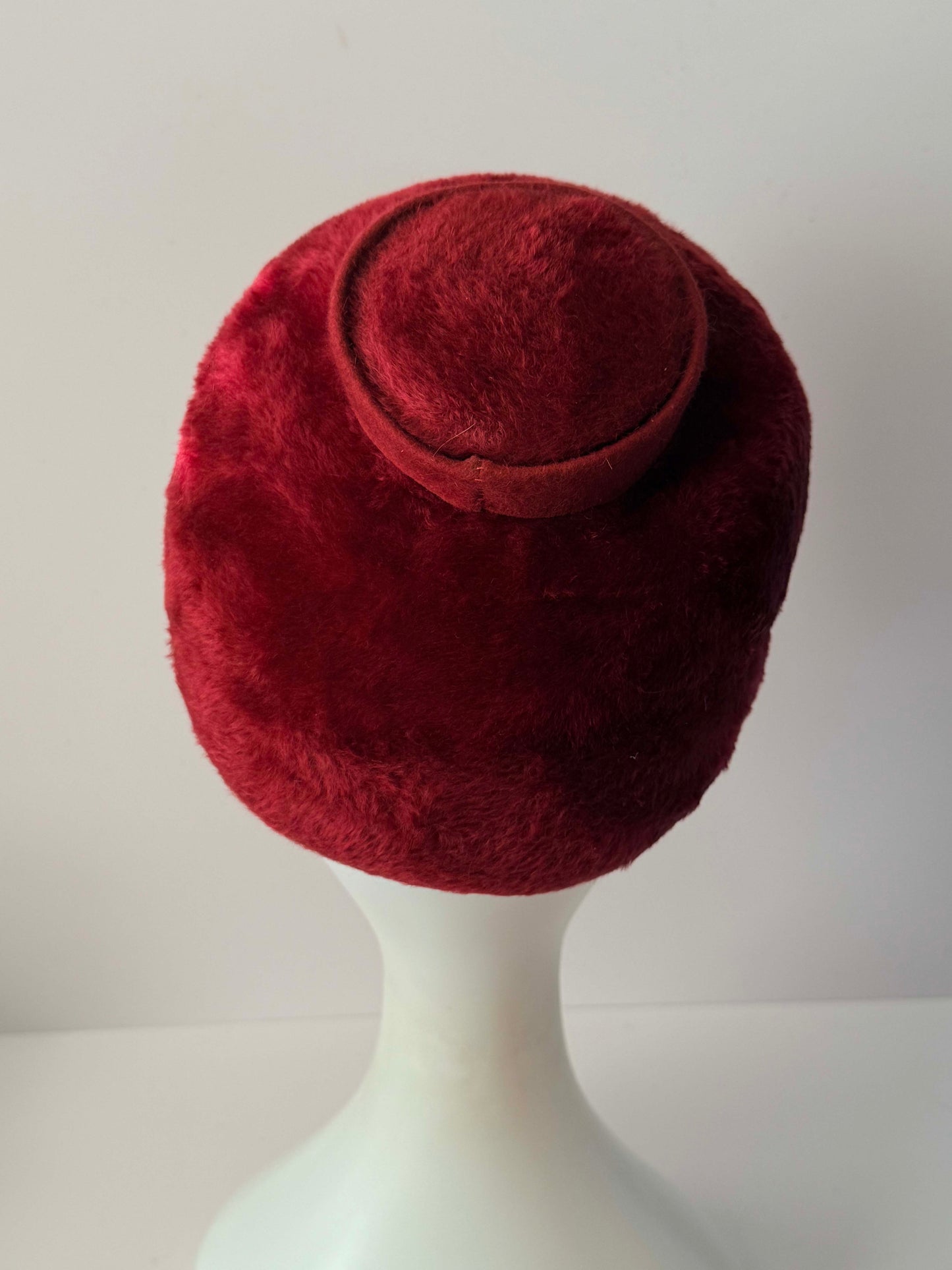 Vintage 1960s Frank Olive Ruby Art Red Hat | Italian Fur Felt Velour Mod Hat | Designer Vintage Millinery