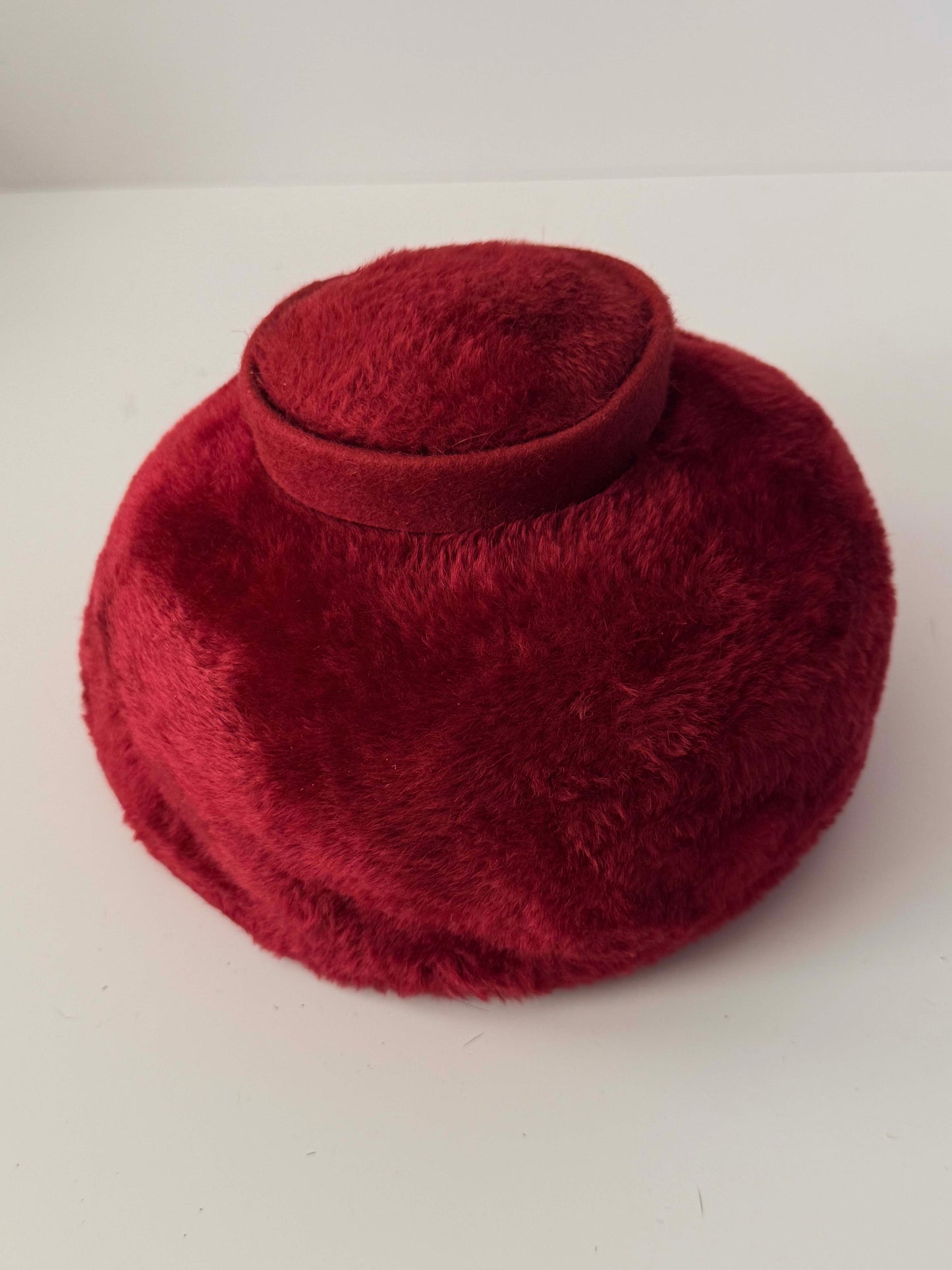 Vintage 1960s Frank Olive Ruby Art Red Hat | Italian Fur Felt Velour Mod Hat | Designer Vintage Millinery