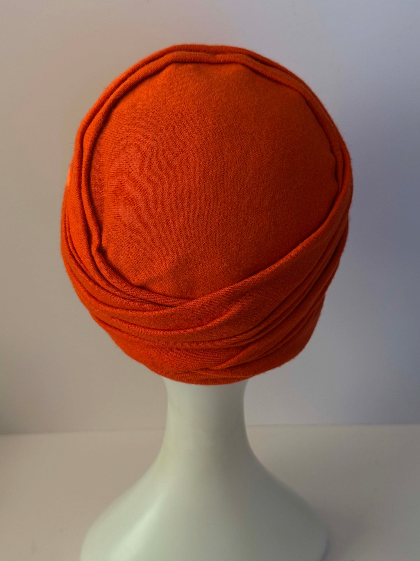 1960s Vintage Burnt Orange Turban Hat | Draped Mod Cocktail Hat | Mid Century Women's Millinery