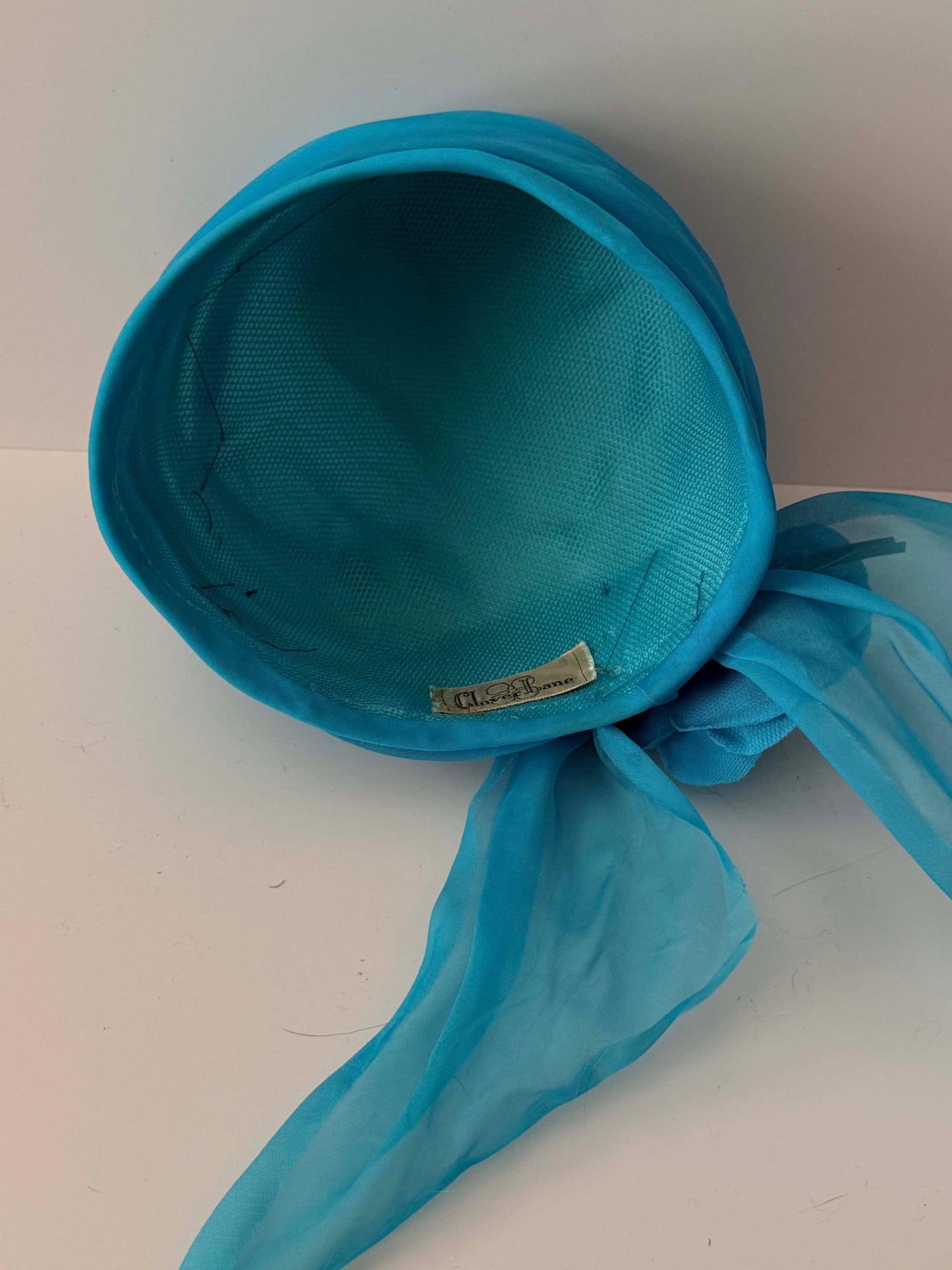 1960s Vintage Clover Lane Turquoise Blue Turban Hat | Chiffon Scarf Flower Cocktail Hat | Mid Century Millinery
