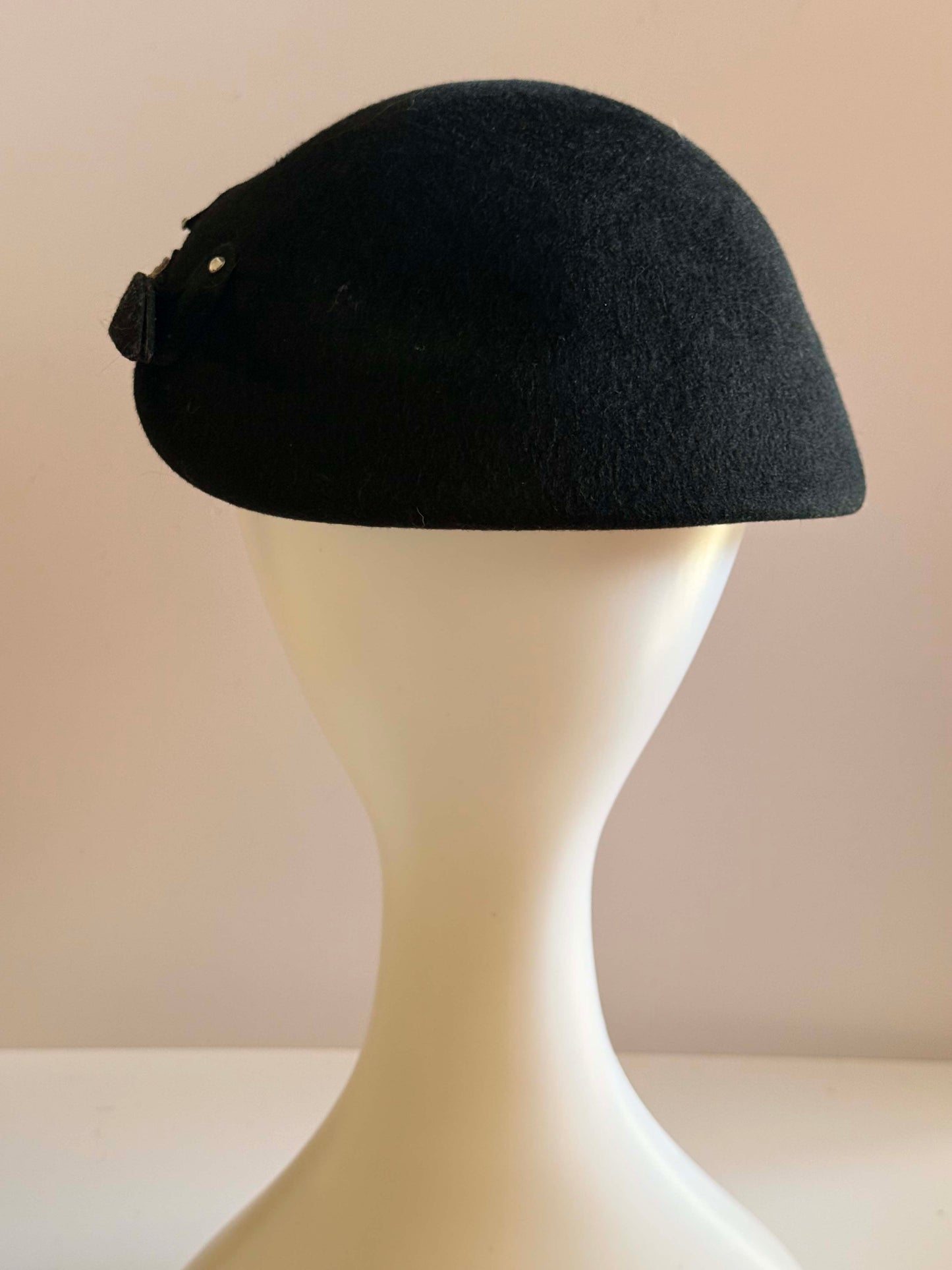 Vintage 1950s Black Felt Pillbox Hat Rhinestone Studded Cocktail Hat Sculptural Mid Century Millinery Evening Hat