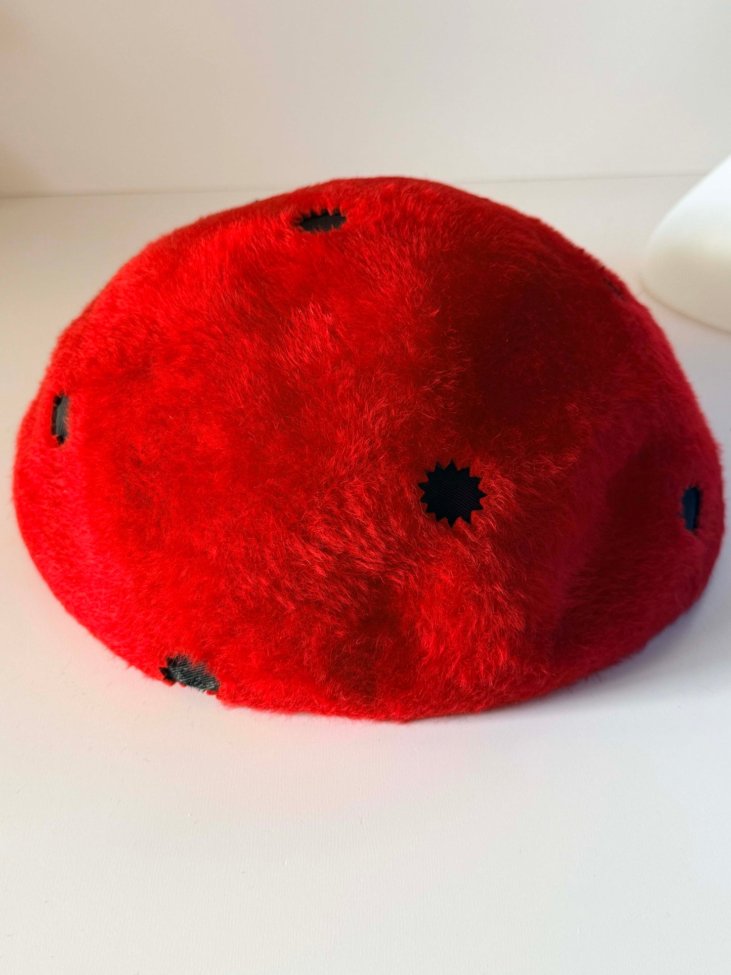 Vintage 1960s Mr John Jr Ladybug Hat Red Black Polka Dot Furry Felt Mod Designer Hat Mid Century Millinery