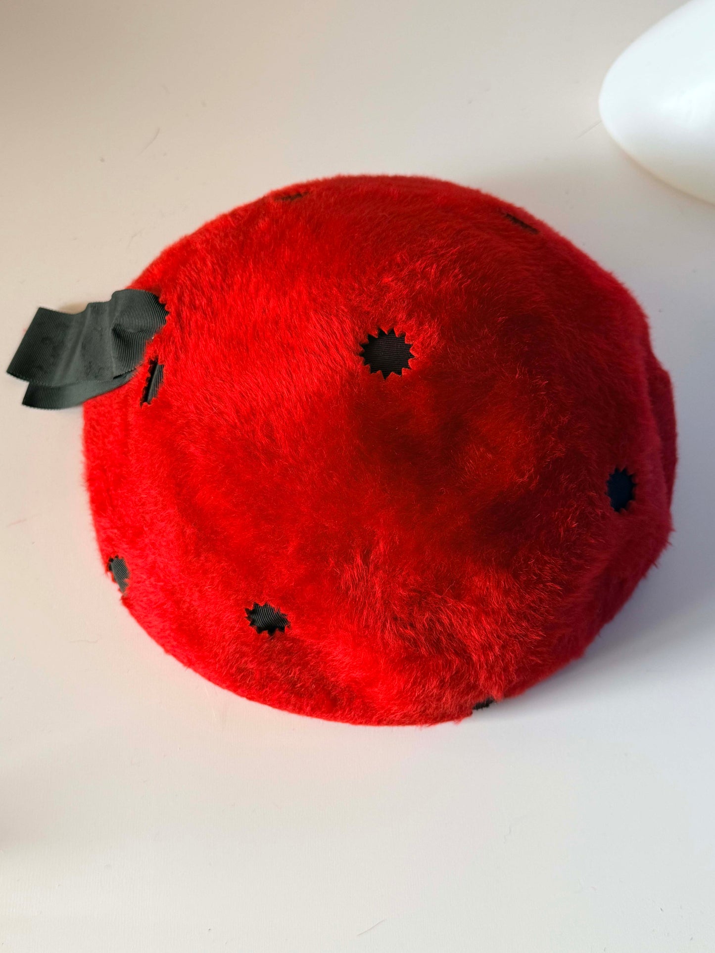Vintage 1960s Mr John Jr Ladybug Hat Red Black Polka Dot Furry Felt Mod Designer Hat Mid Century Millinery