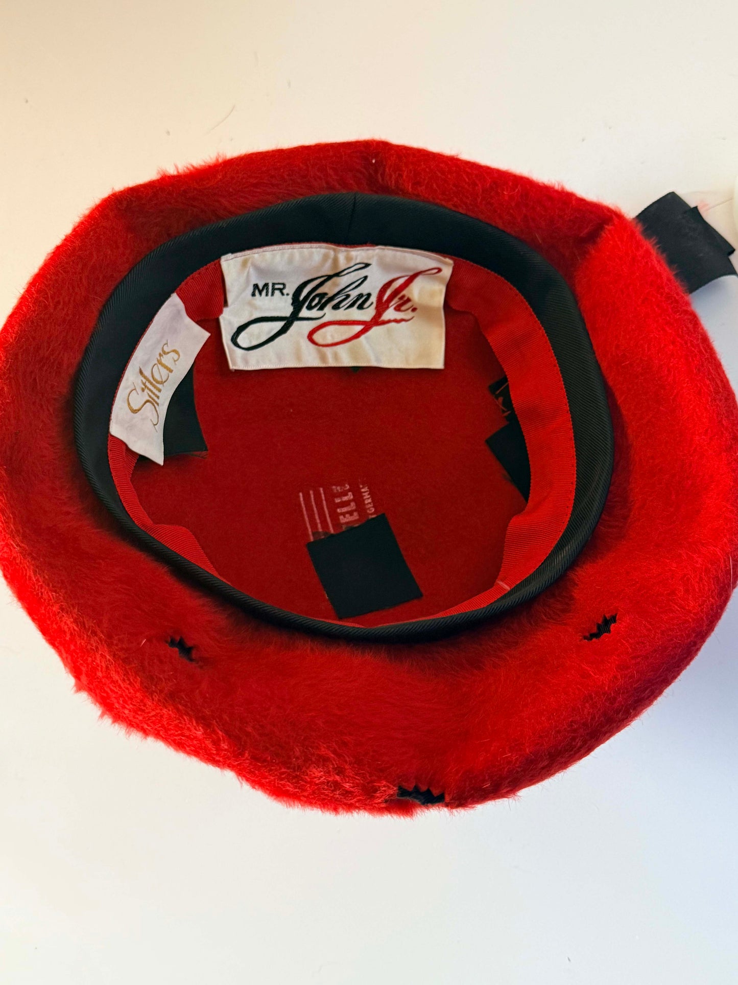 Vintage 1960s Mr John Jr Ladybug Hat Red Black Polka Dot Furry Felt Mod Designer Hat Mid Century Millinery