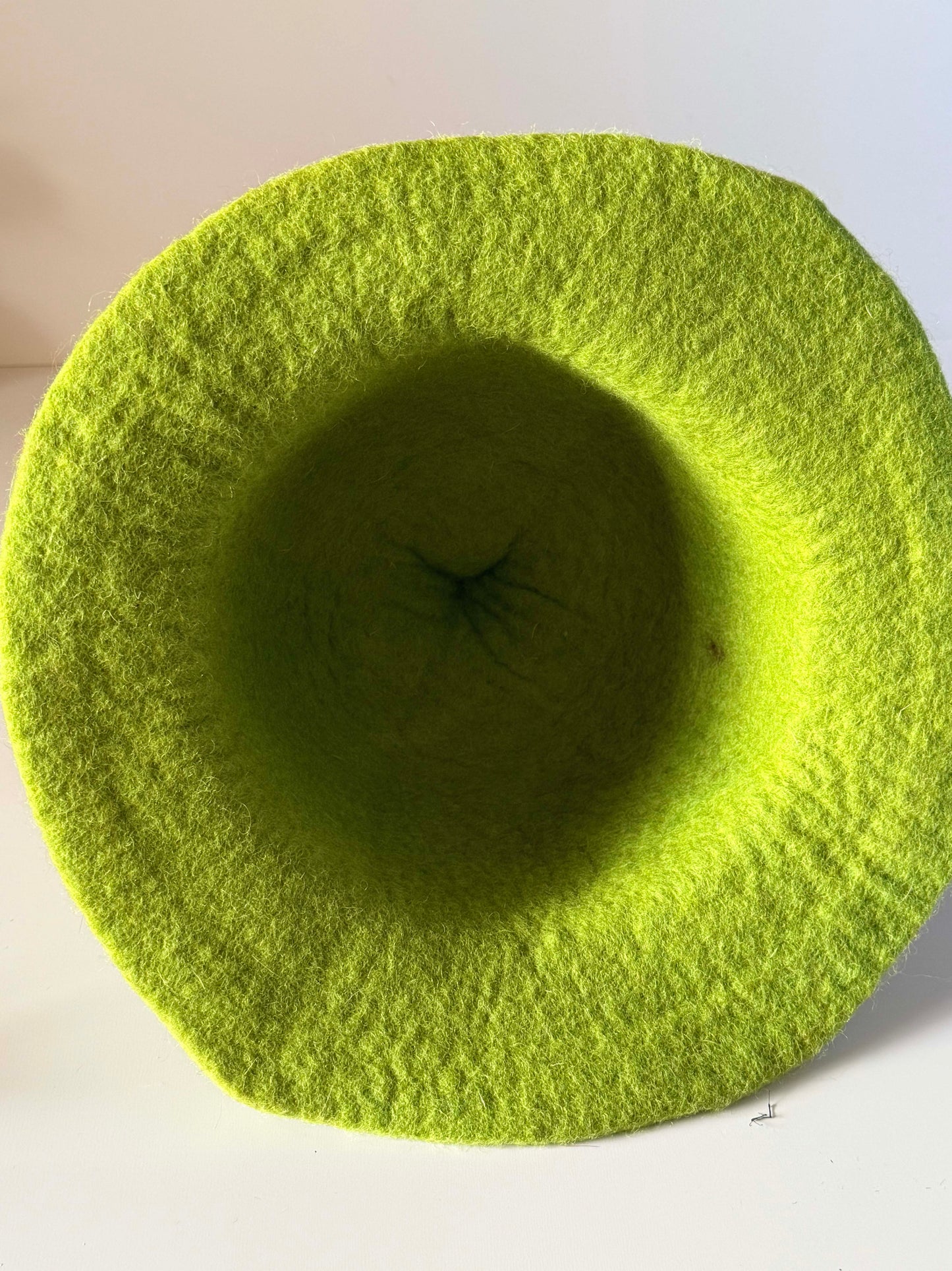 Vintage 1960s Lime Green Wool Felt Hat Red Poppy Flowers Mod Sculptural Statement Hat Mid Century Millinery