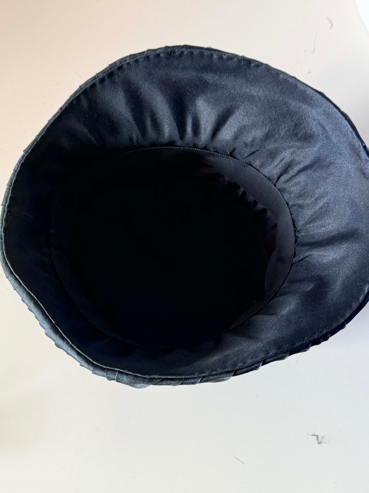 Vintage 1960s Inky Navy Organza Bucket Hat Dark Navy Black Pleated Sculptural Brim Women's Millinery