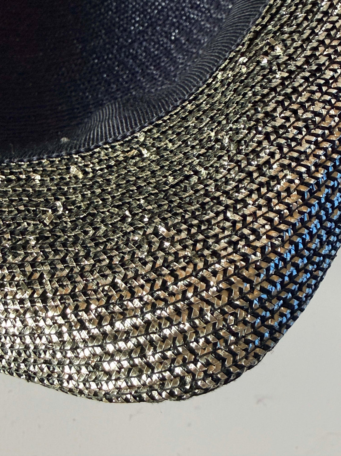 Vintage 1960s Janet Dark Navy Silver Straw Hat Metallic Brim Sculptural Mod Space Age Women's Designer Millinery