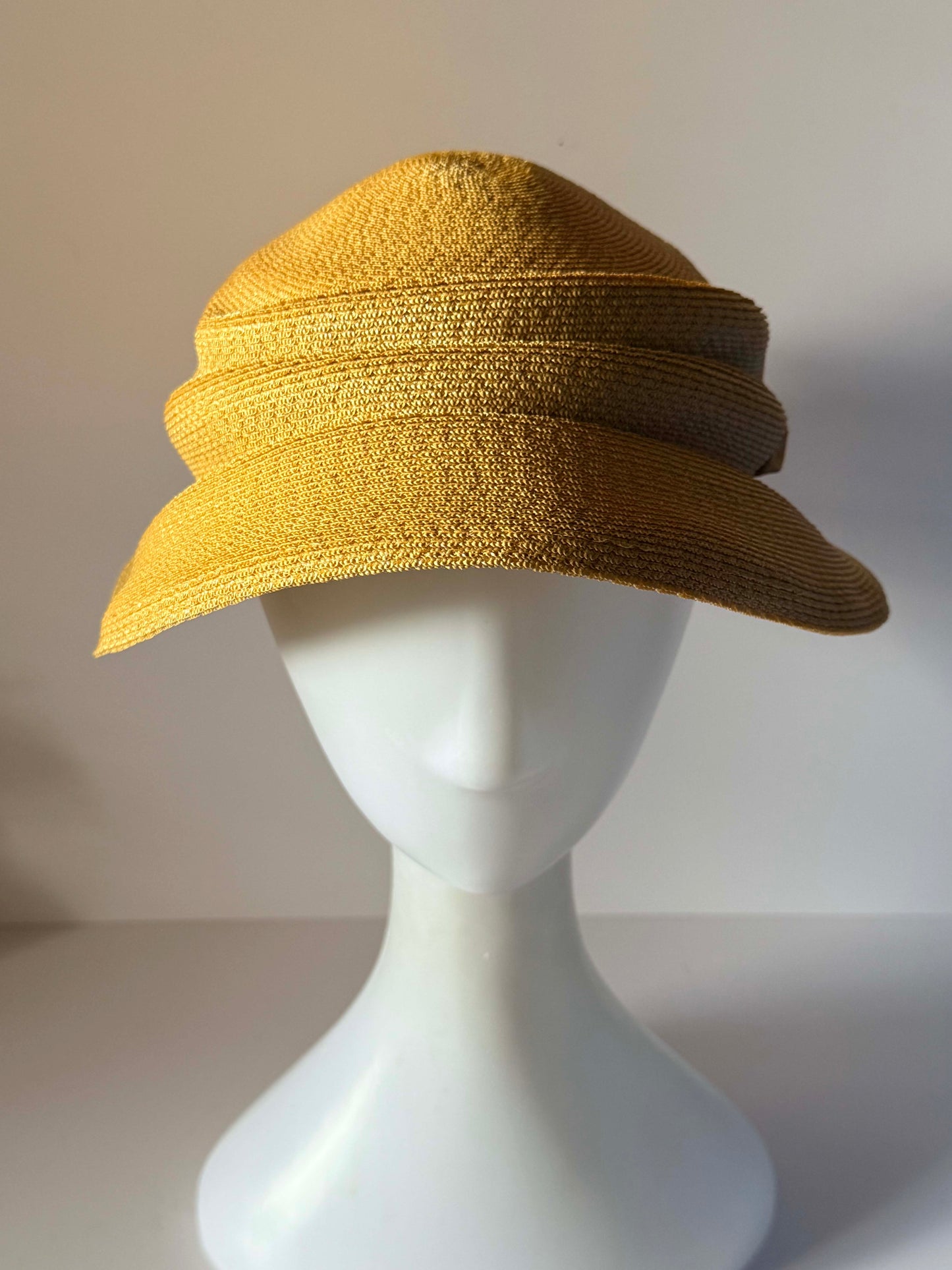 Vintage 1960s Ron Original Golden Mustard Straw Hat Sculptural Asymmetrical Brim Mid Century Women's Millinery