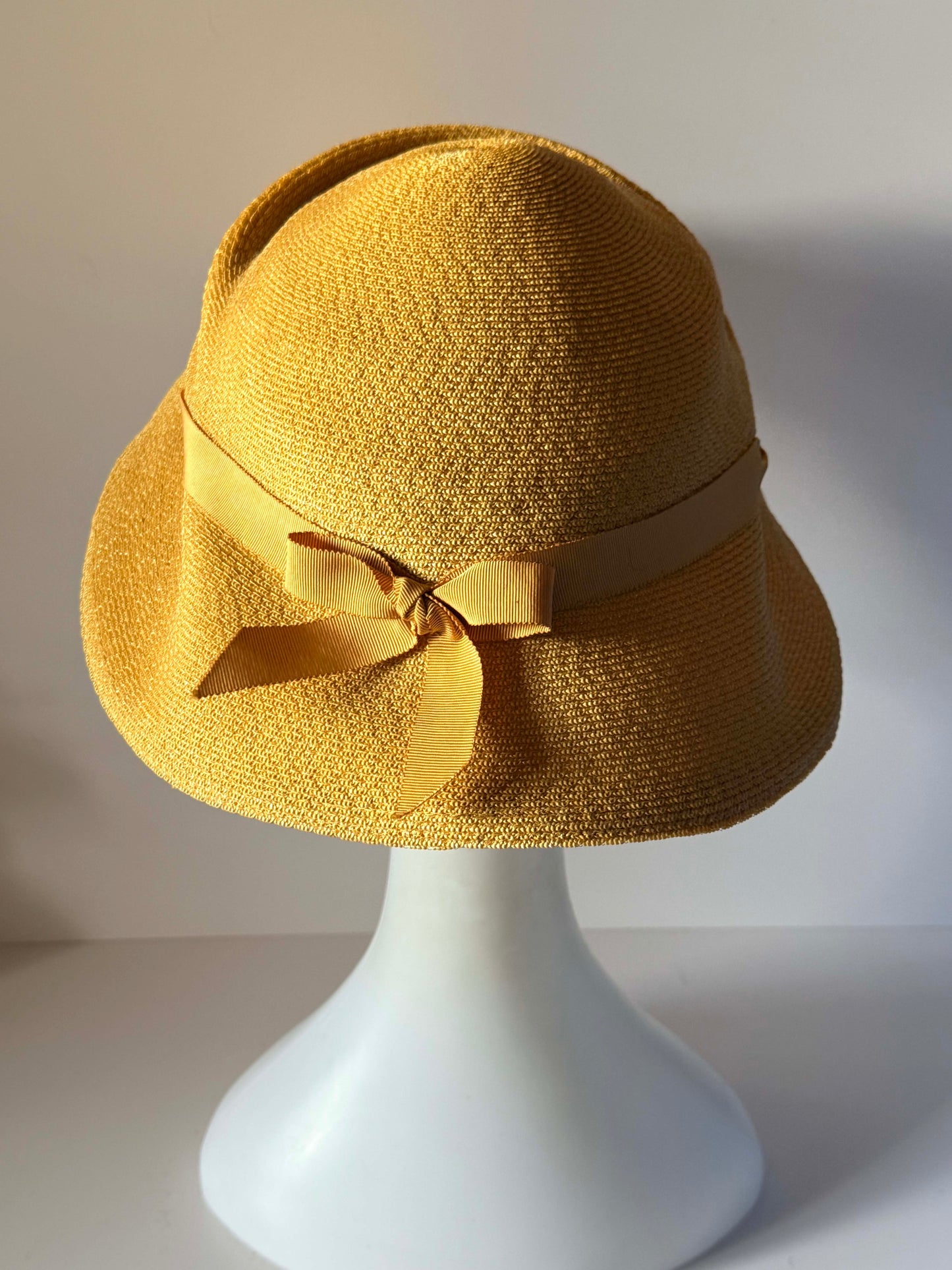 Vintage 1960s Ron Original Golden Mustard Straw Hat Sculptural Asymmetrical Brim Mid Century Women's Millinery