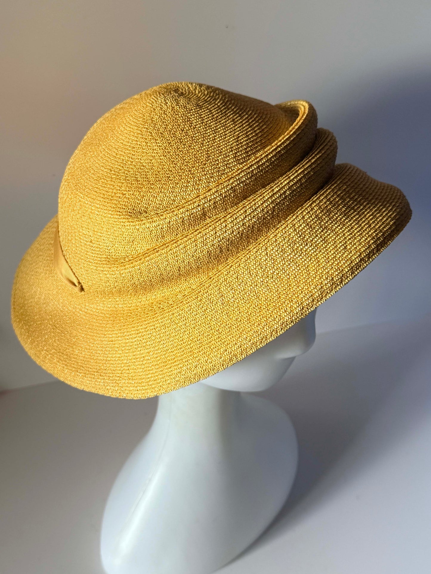 Vintage 1960s Ron Original Golden Mustard Straw Hat Sculptural Asymmetrical Brim Mid Century Women's Millinery