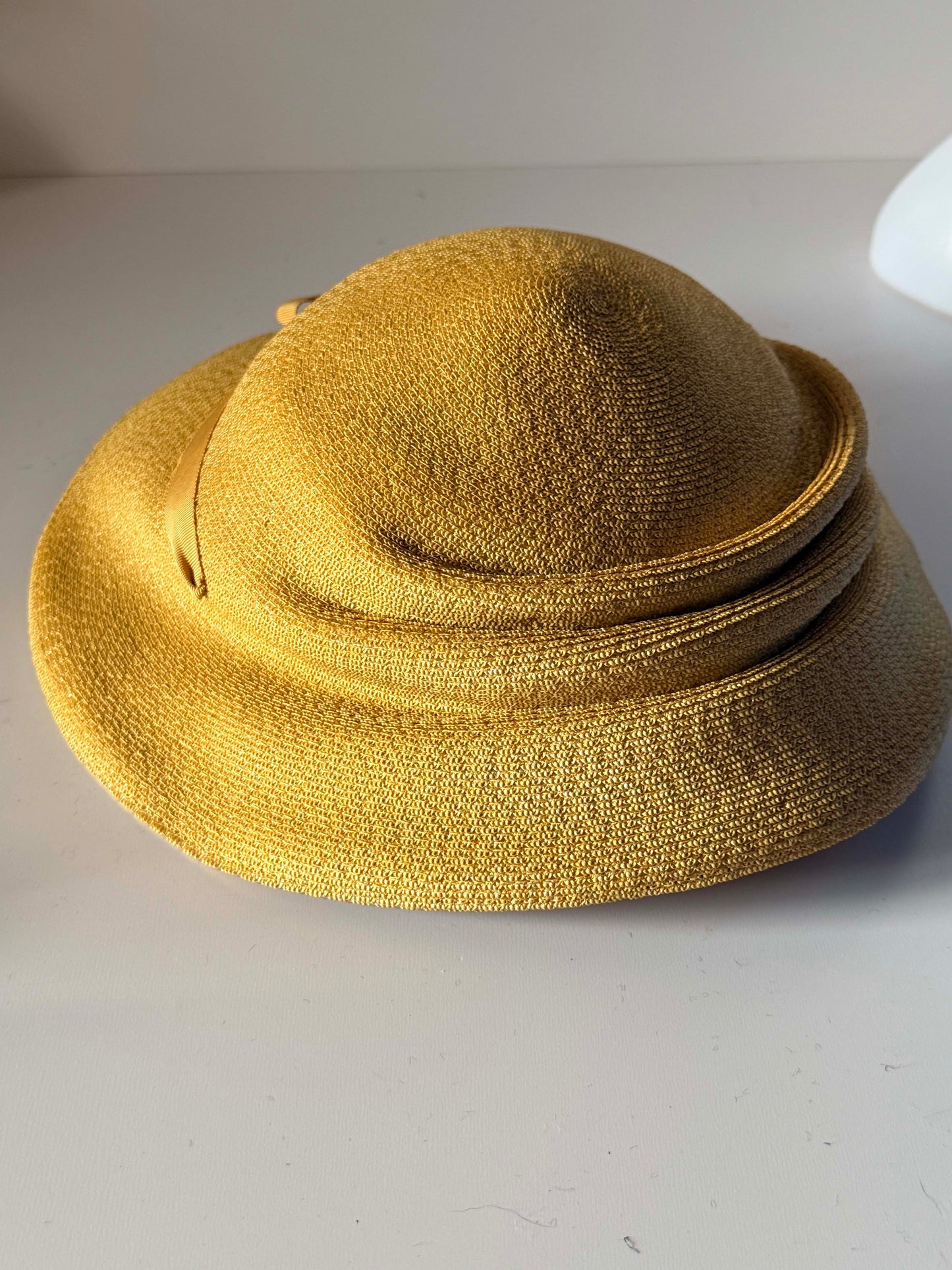 Vintage 1960s Ron Original Golden Mustard Straw Hat Sculptural Asymmetrical Brim Mid Century Women's Millinery