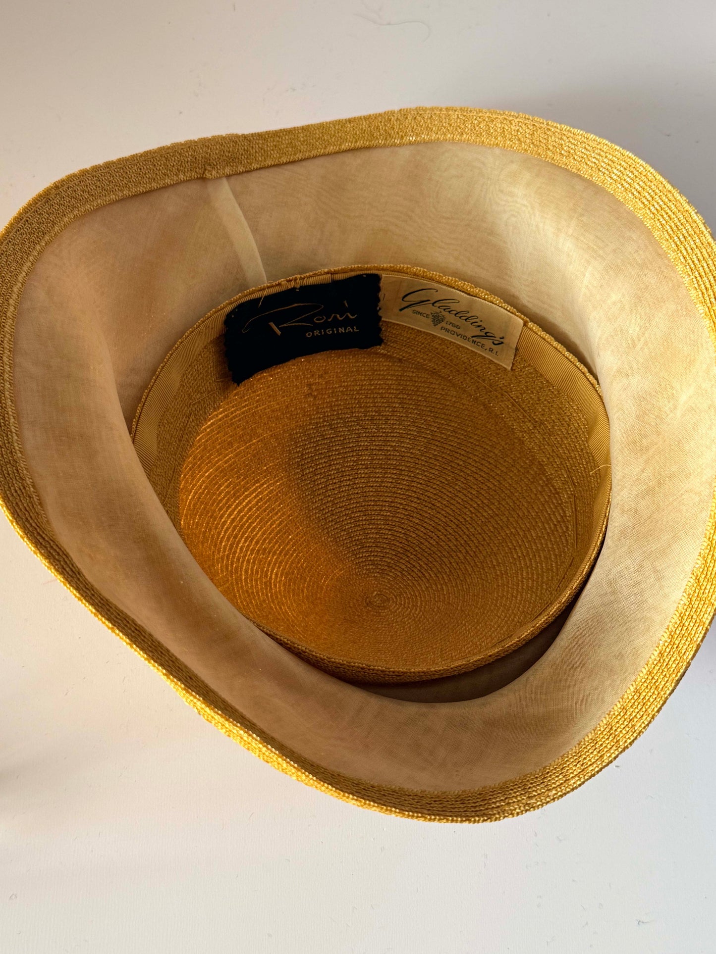 Vintage 1960s Ron Original Golden Mustard Straw Hat Sculptural Asymmetrical Brim Mid Century Women's Millinery