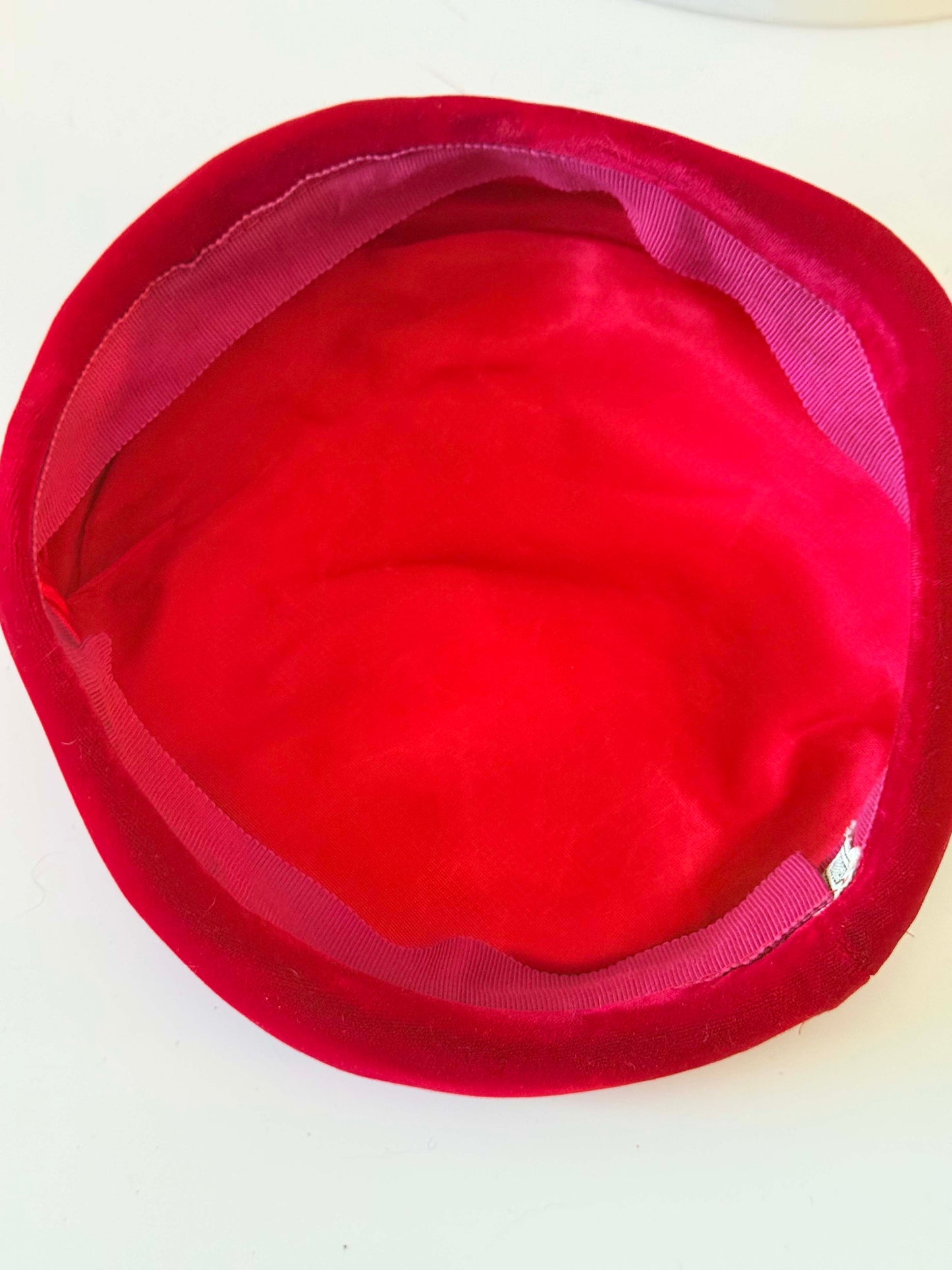 Vintage 1950s Red Velvet Pillbox Hat Black Veil Bow Cocktail Hat Sequined Detail Mid Century Glam Millinery