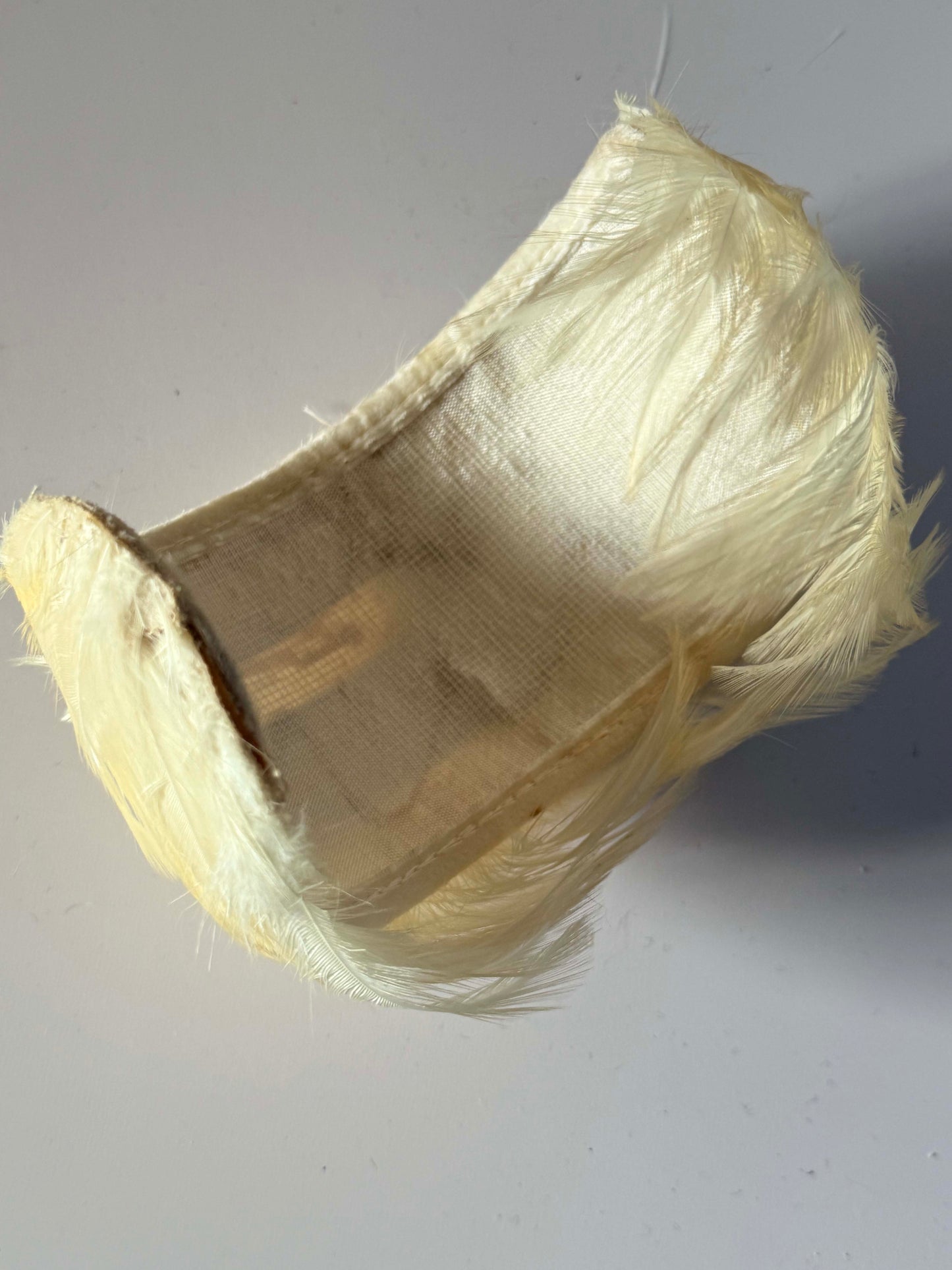 Vintage 1950s Ivory Feather Half Hat Cream Feather Cocktail Cap Bridal Wedding Millinery